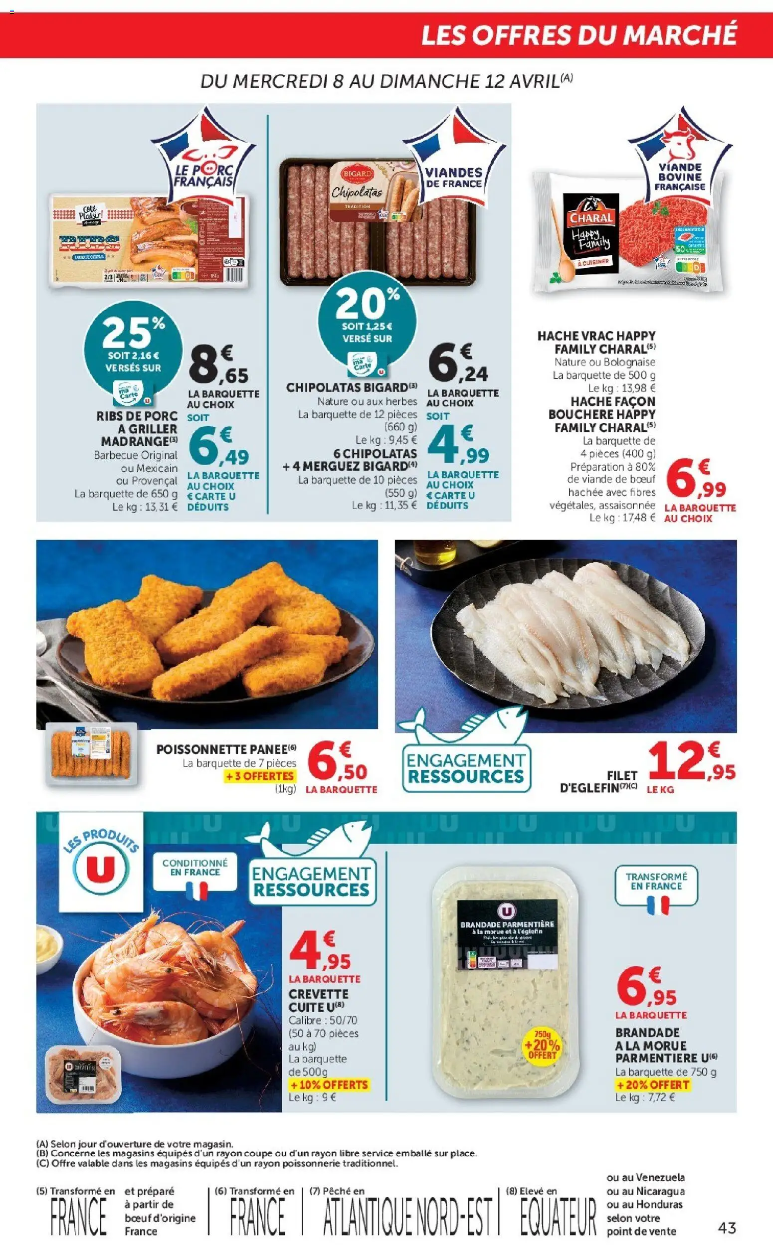 {H1} | Page: 43 | Produits: Crevette cuite, Poissonnerie, Merguez, Ribs