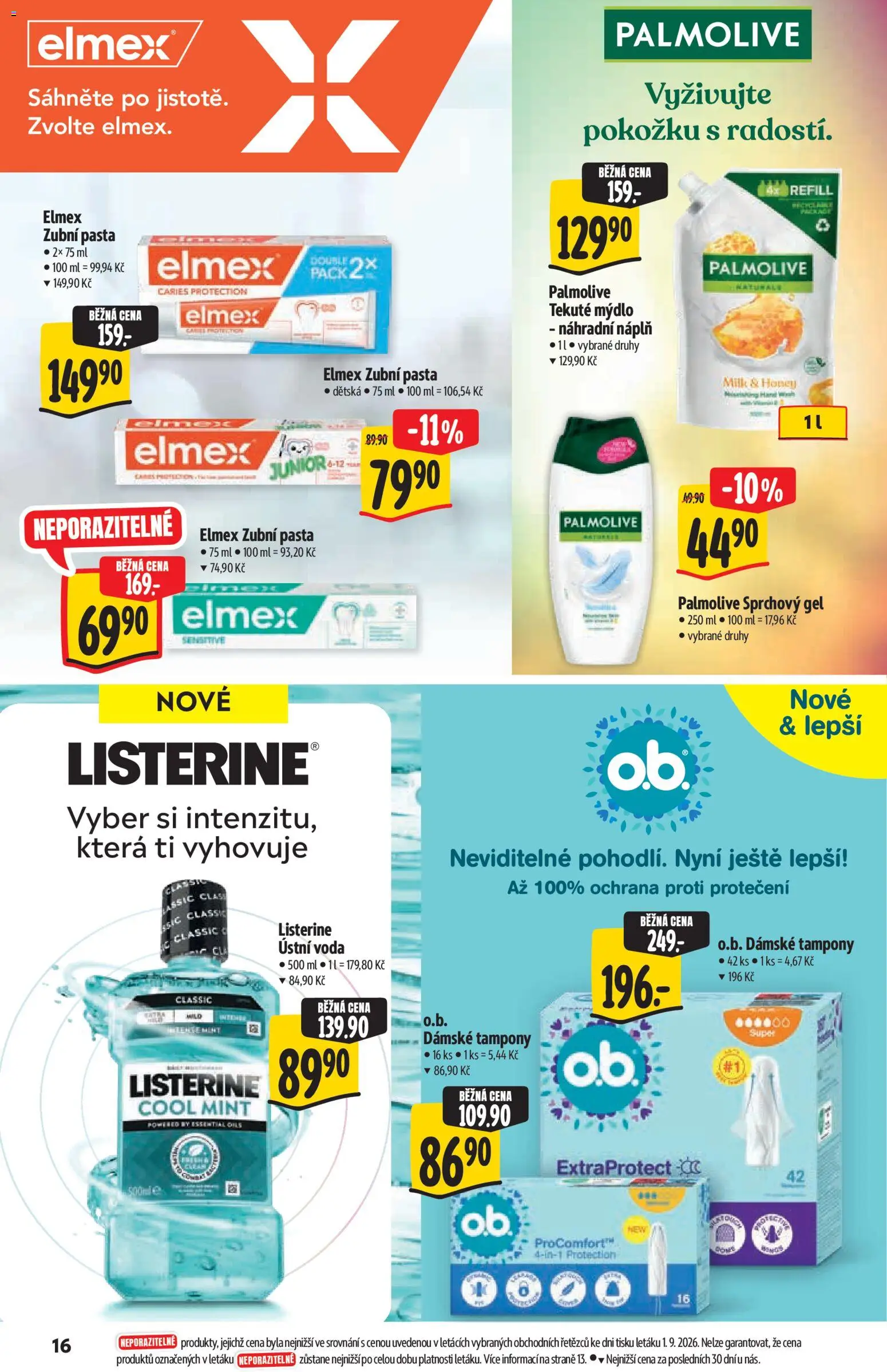 Albert katalog - Supermarket od 09.09.2026 | Strana: 16 | Produkty: Mýdlo, Zubní pasta, Elmex, Tampony