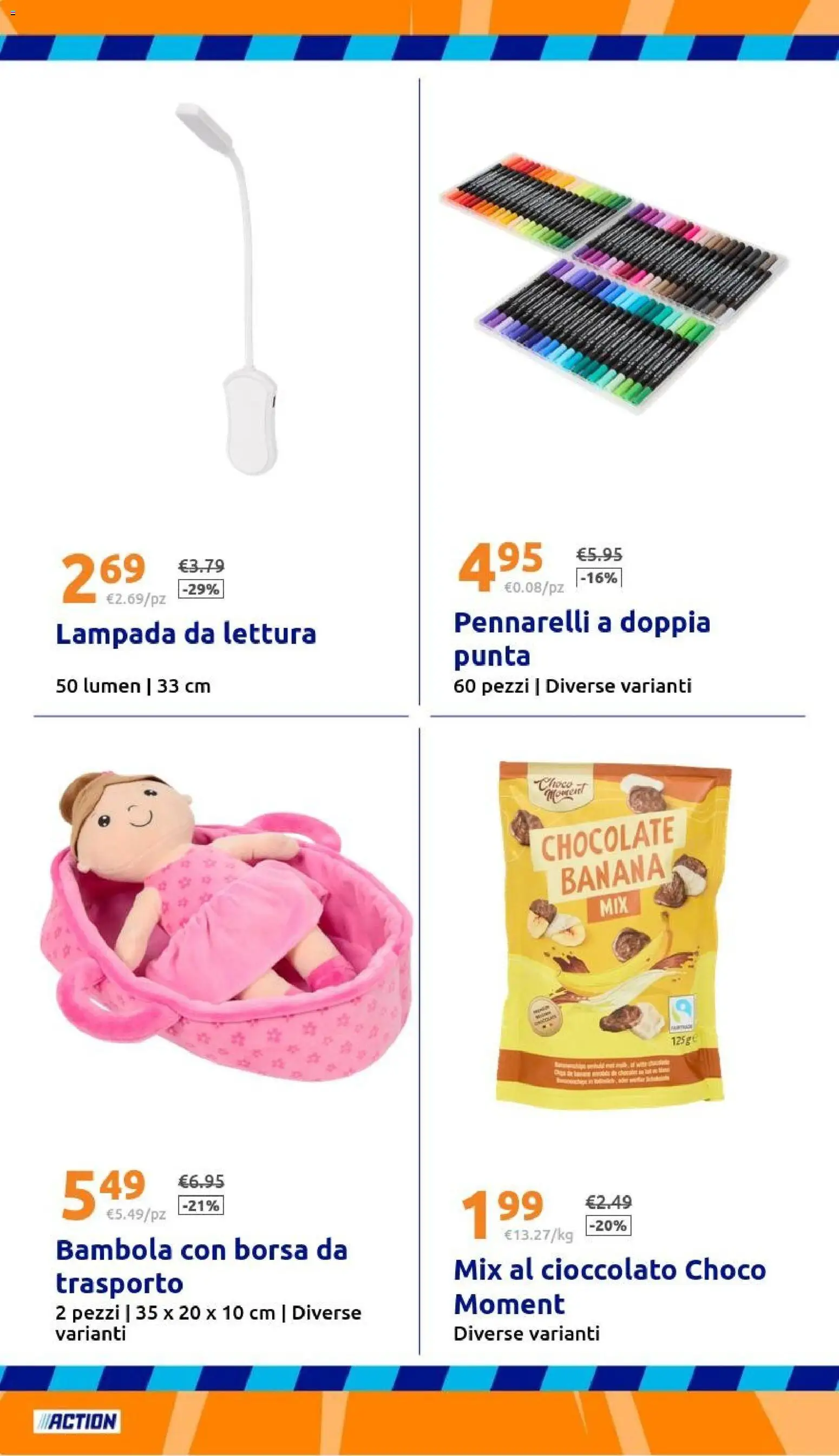 Volantino Action del 02/09/2026 | Pagina: 28 | Prodotti: Cioccolato, Borsa, Bambola, Lampada