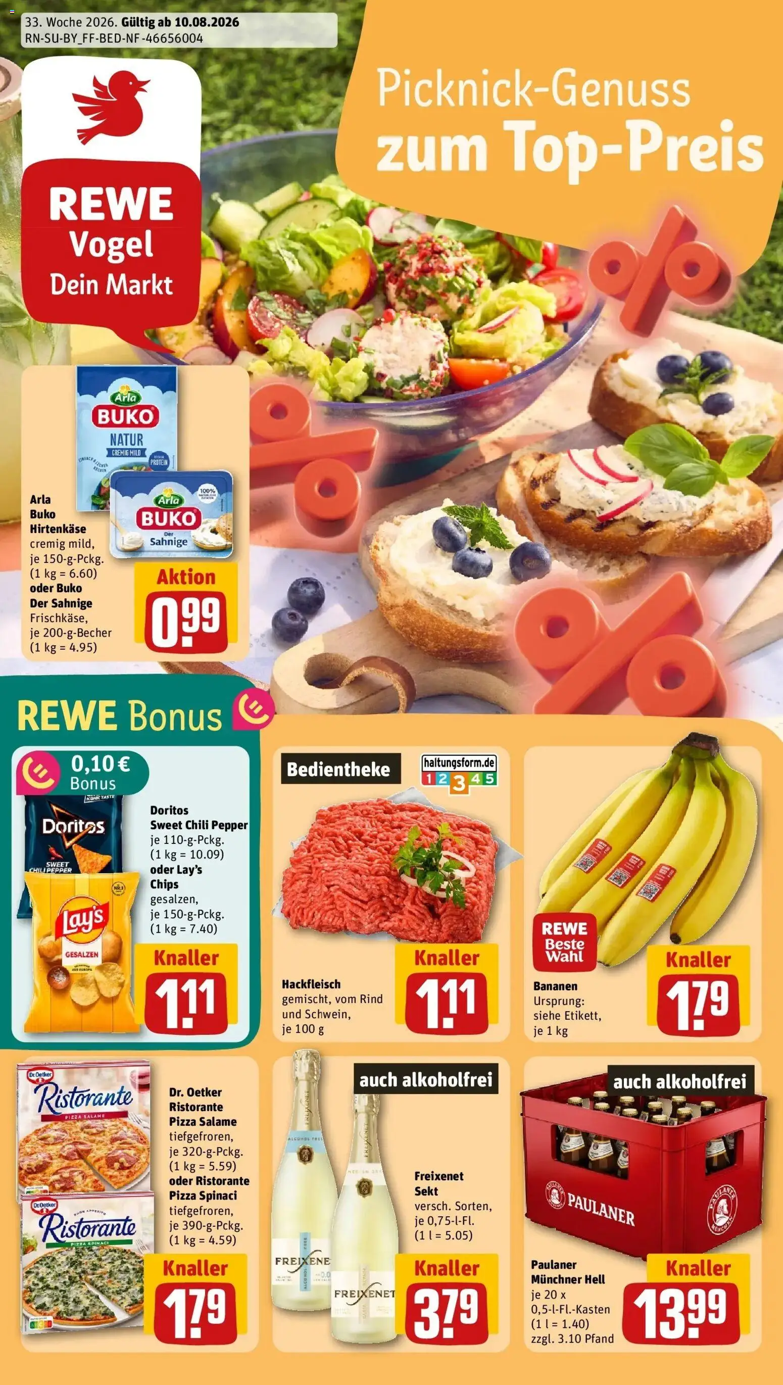 REWE Prospekt ab 10.08.2026 zum Blättern » Angebote | Seite: 1 | Produkte: Freixenet, Arla buko, Chili, Paulaner