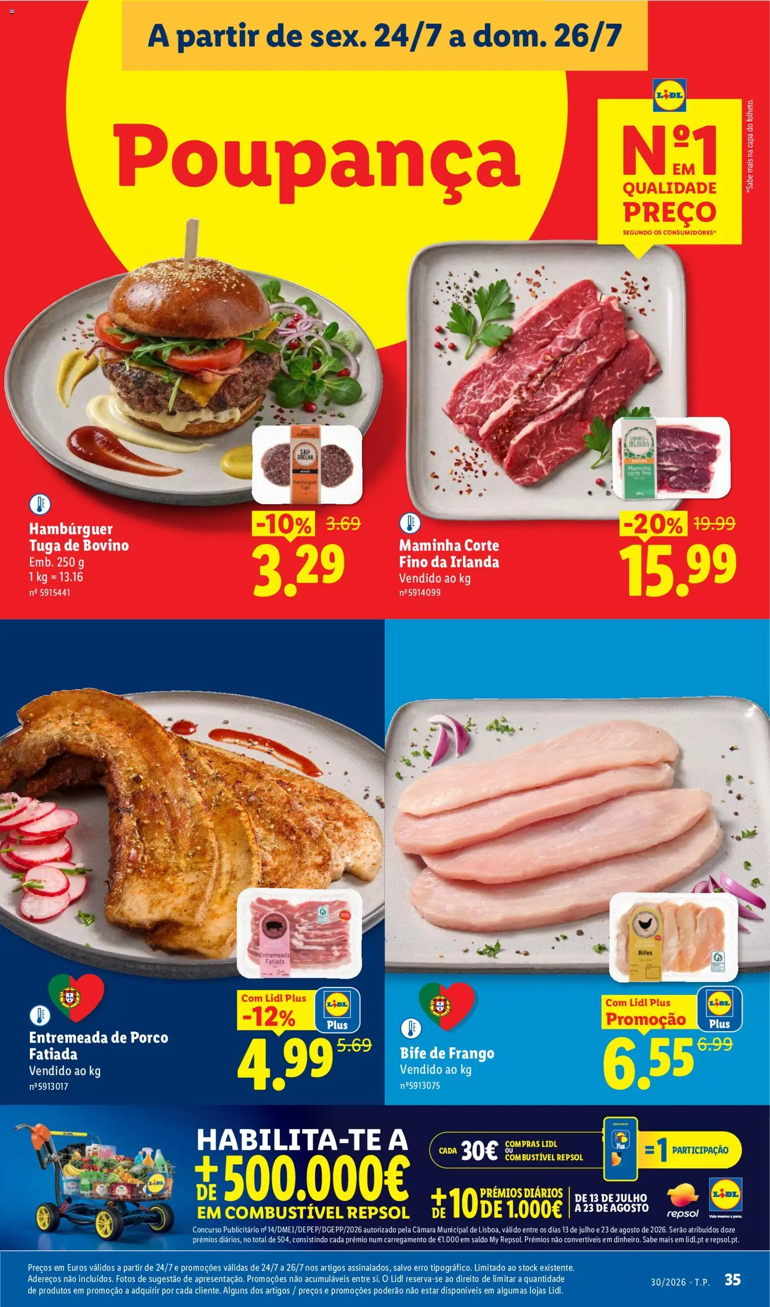 Lidl folheto │ válido de 20/07/2026 | Página: 35 | Produtos: Entremeada de porco, Frango, Hambúrguer, Bife