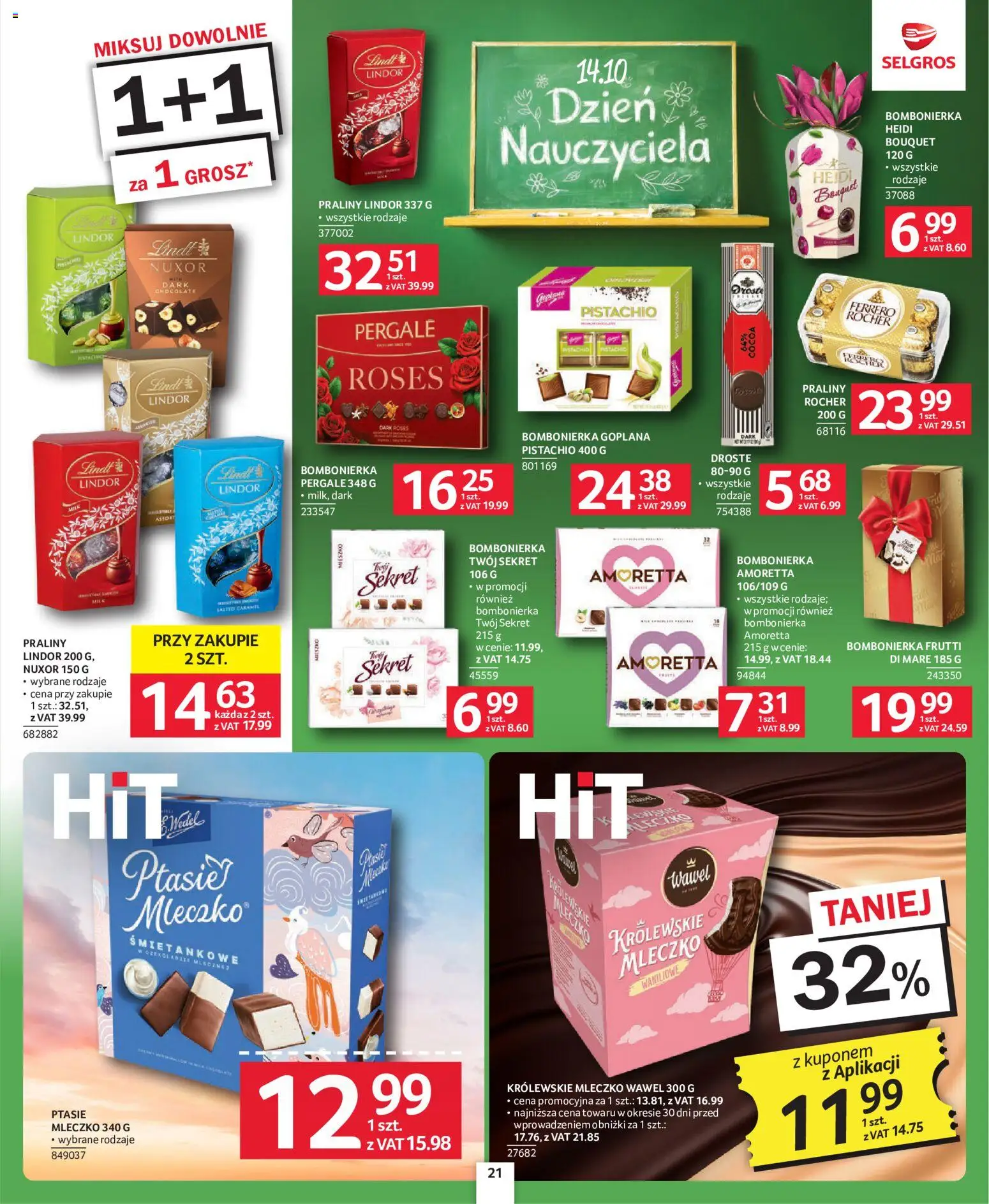 Selgros cash&carry gazetka - Oferta dla profesjonalistów od 08.10.2026 | Strona: 21 | Produkty: Lindt, Praliny, Bombonierka, Królewskie Mleczko