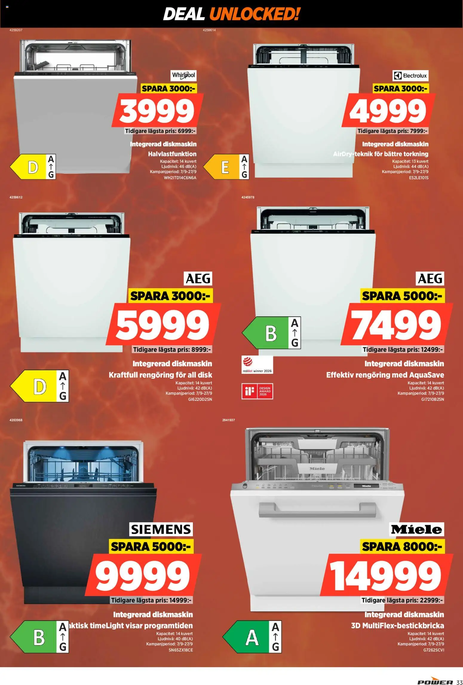 Power reklamblad aktuell från 07/09/2026 | Sida: 33 | Produkter: Diskmaskin, Kuvert