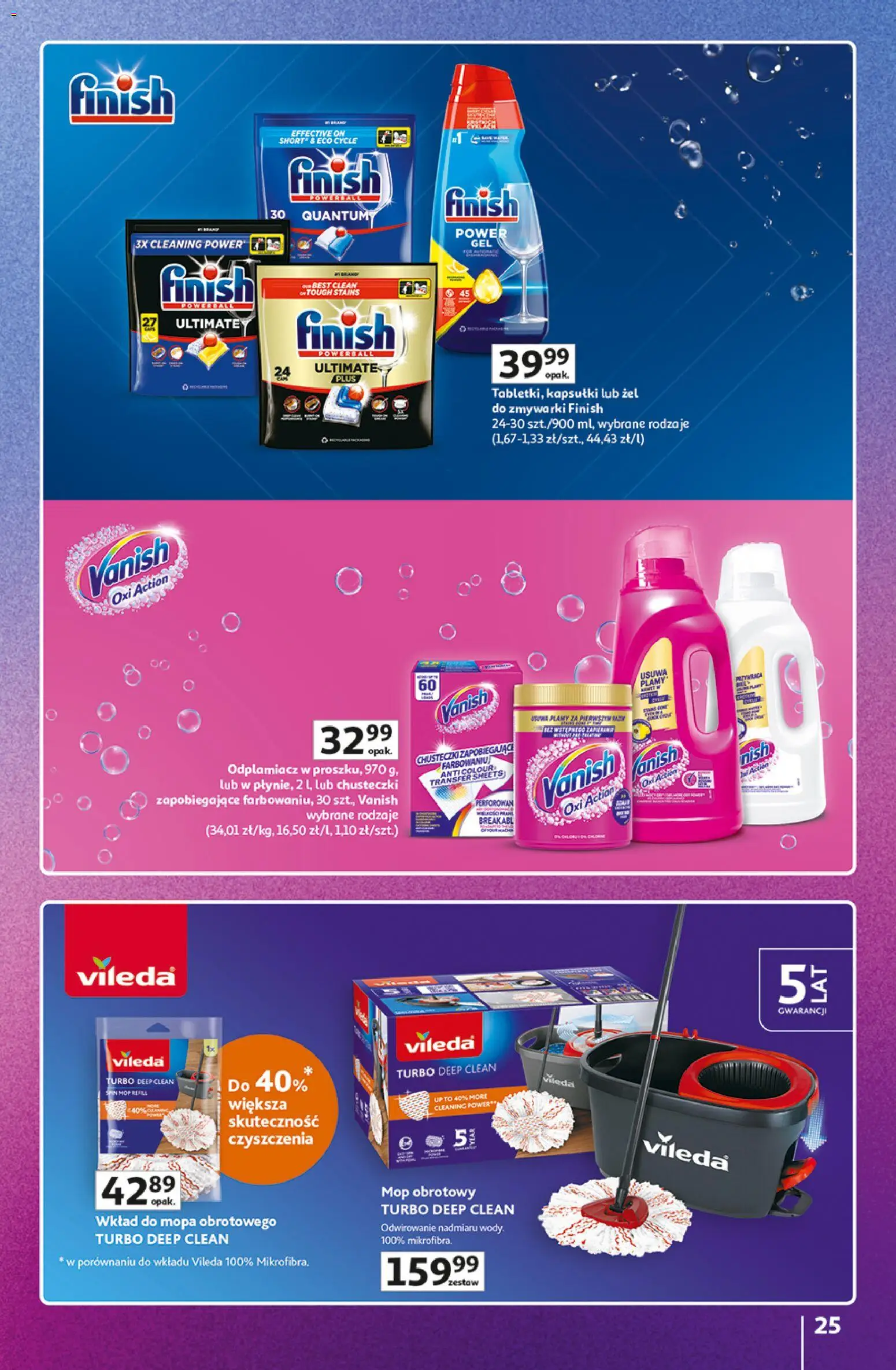 Auchan gazetka - 30 Lat Hipermarket Znane marki od 03.09.2026 | Strona: 25 | Produkty: Żel do zmywarki, Vileda, Odplamiacz, Mop