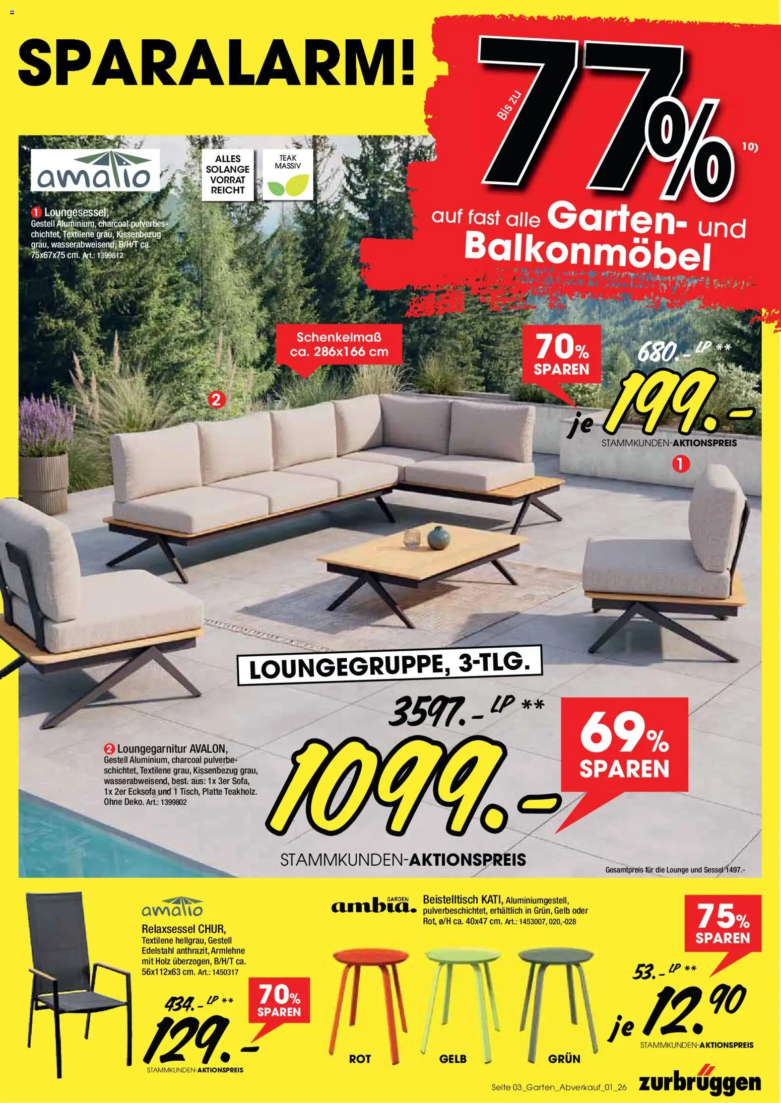 Zurbrüggen Gartenmöbel Sparalarm – gültig ab 10.08.2026 | Seite: 3 | Produkte: Ecksofa, Relaxsessel, Beistelltisch, Sessel
