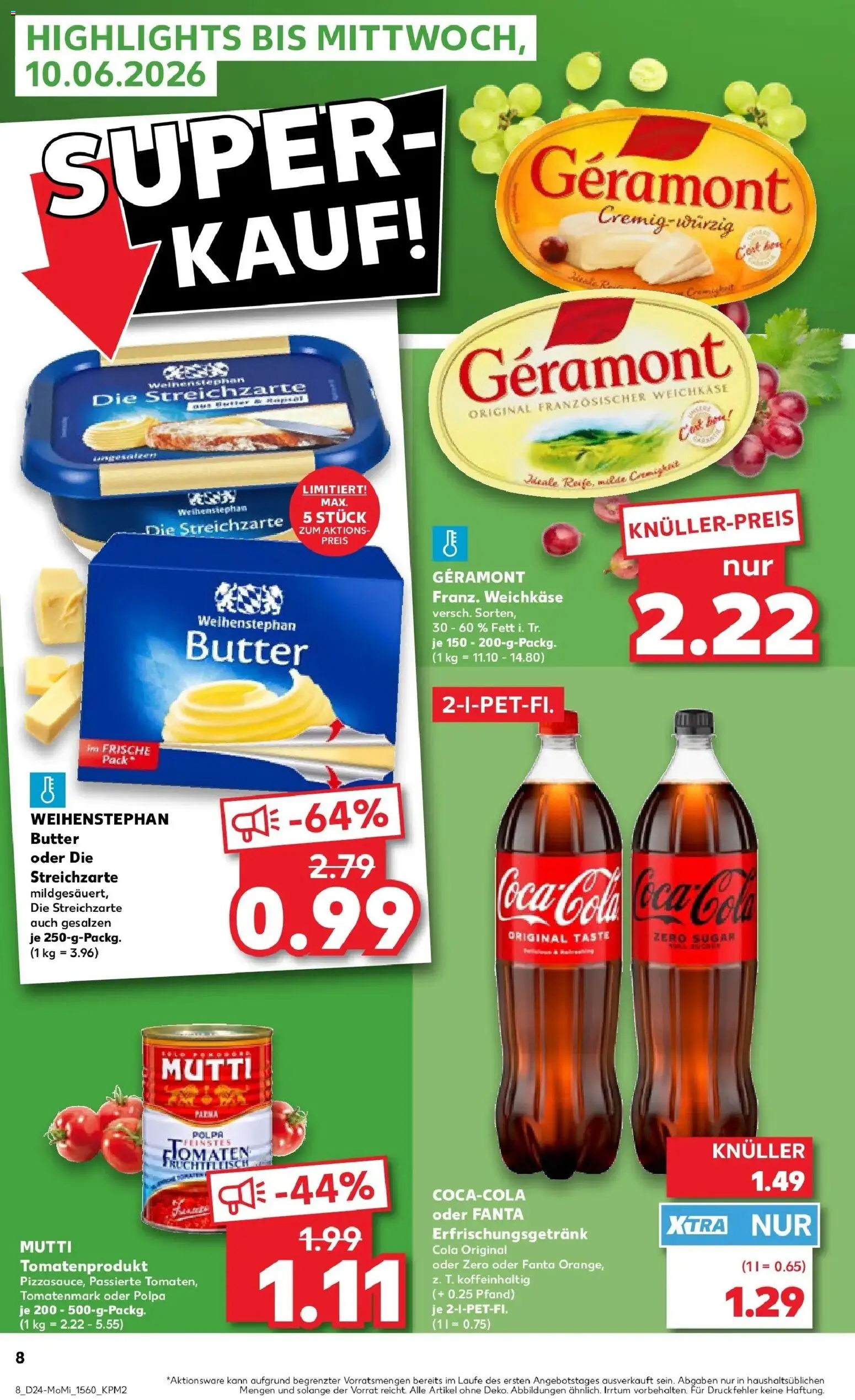 Kaufland Prospekt Paderborn – gültig ab 08.06.2026 | Seite: 8 | Produkte: Fanta, Cola, Butter, Weihenstephan butter