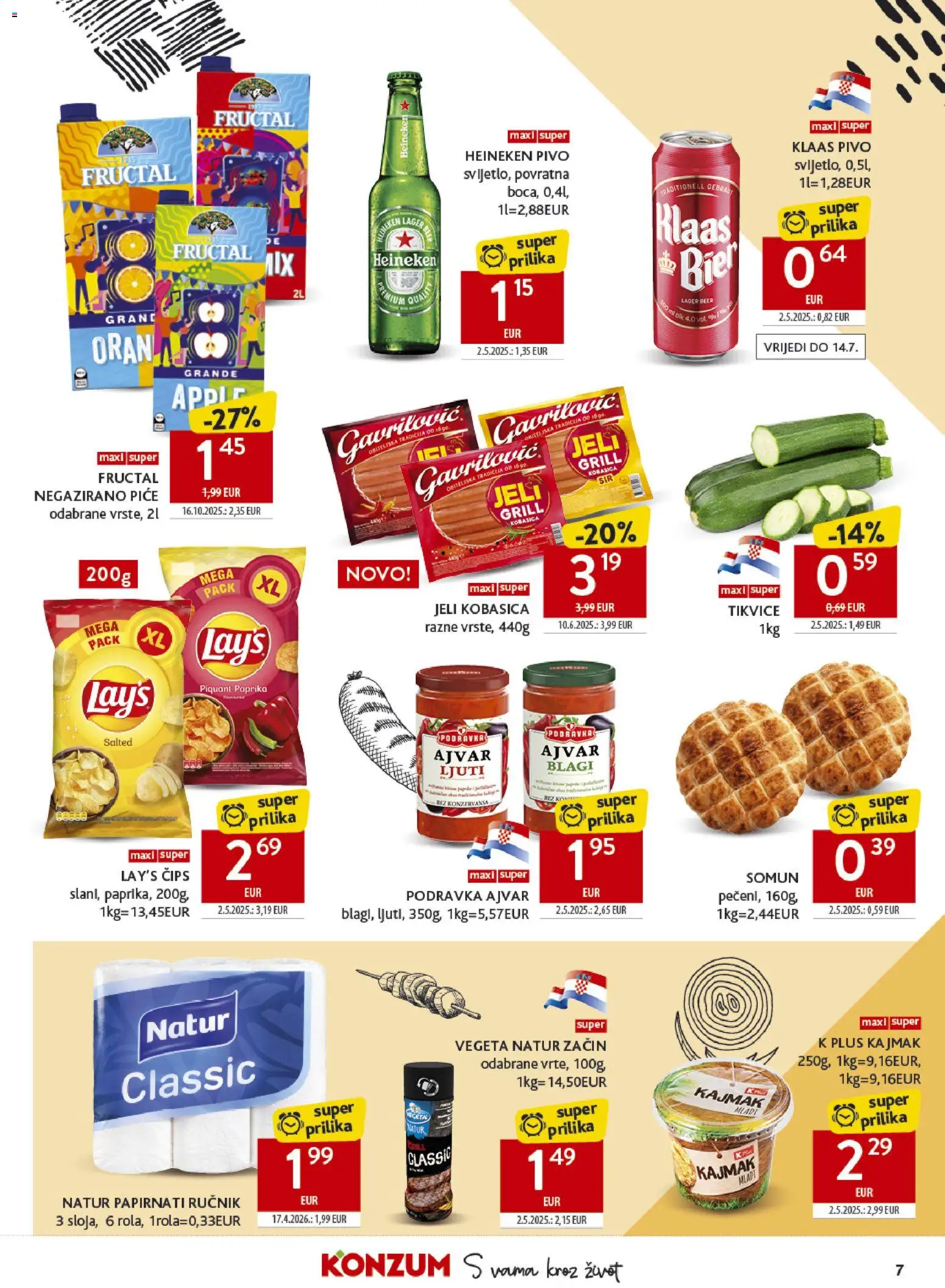 Konzum HR akciós ujság - amely érvényes a következő dátumtól: 2026.07.01. | Oldal: 7 | Termékek: Vegeta, Heineken, Ajvár, Grill