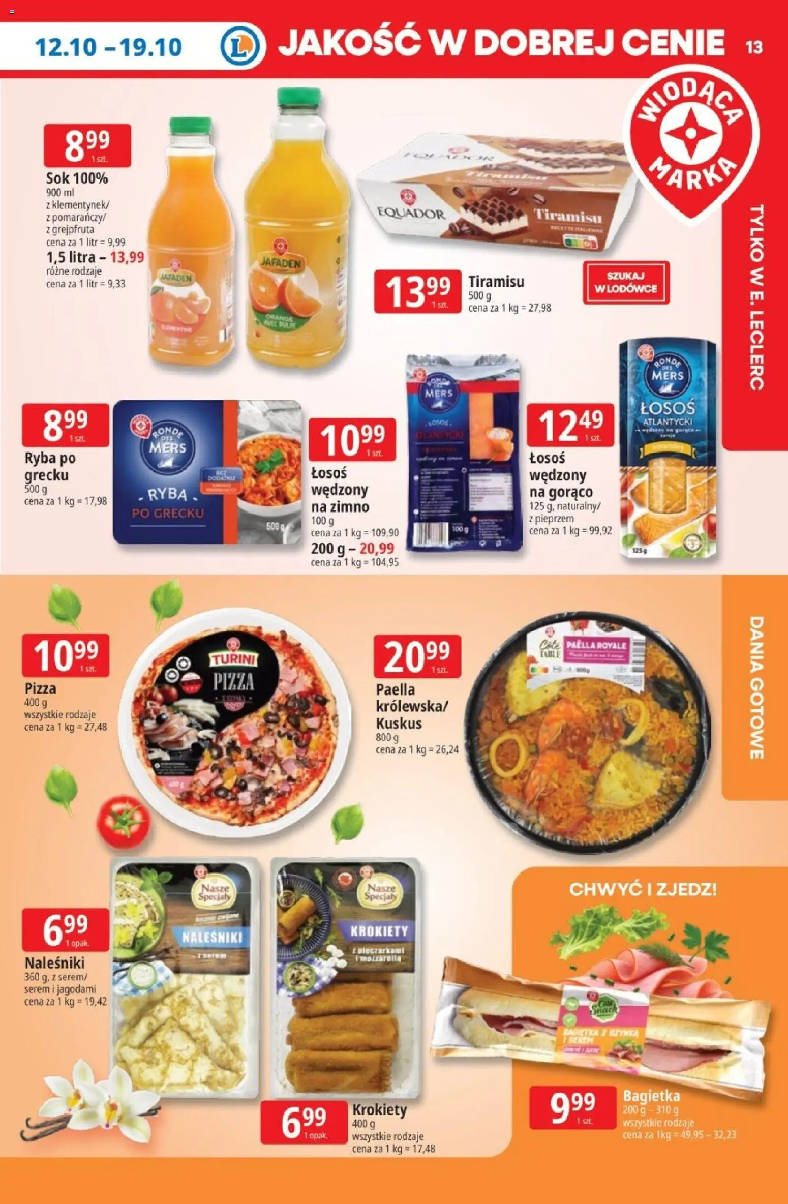 E.Leclerc gazetka - Tanio To Tu od 12.10.2026 | Strona: 13 | Produkty: Łosoś, Paella, Pizza, Naleśniki