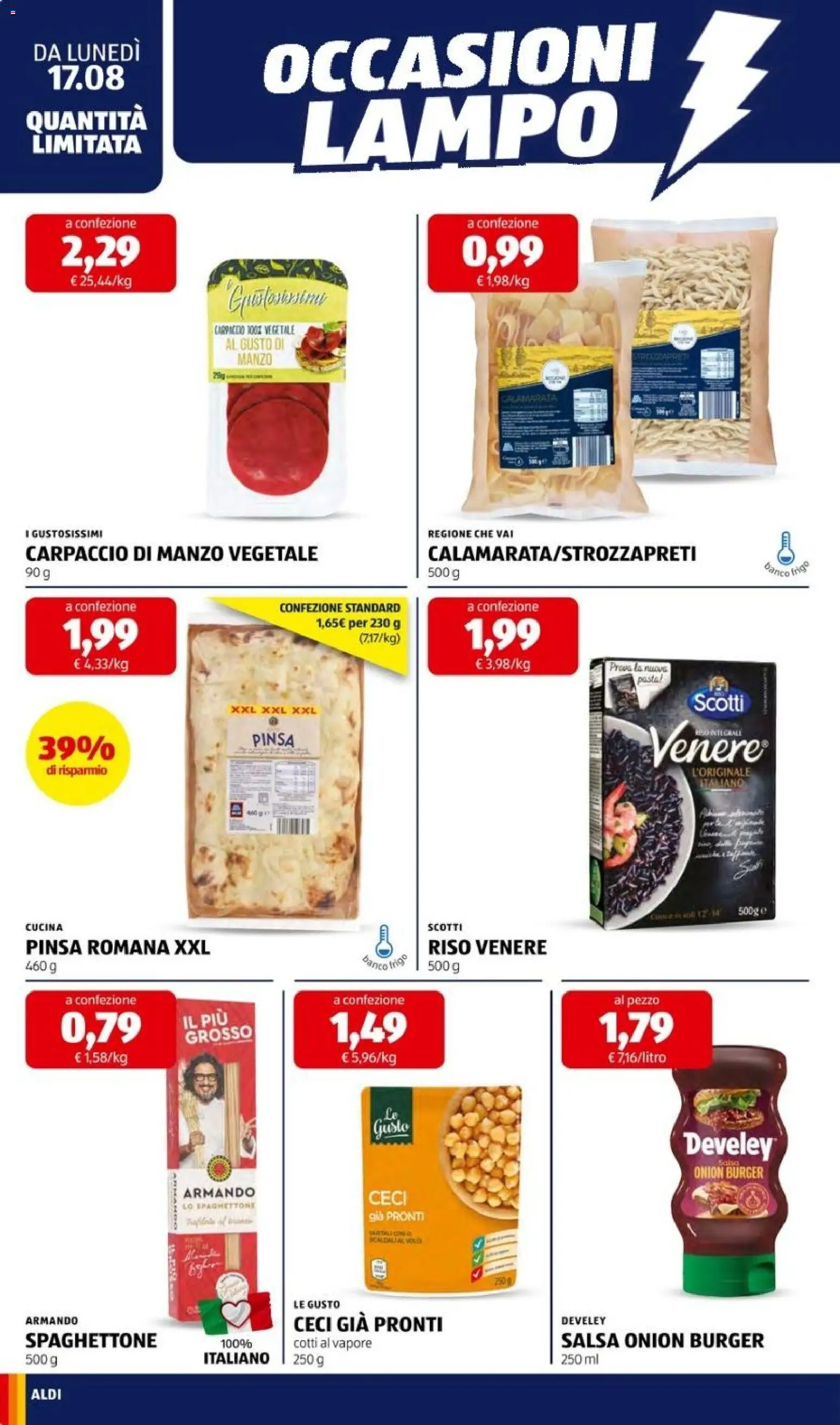 Volantino Aldi del 17/08/2026 | Pagina: 18 | Prodotti: Carpaccio, Riso, Manzo, Ceci