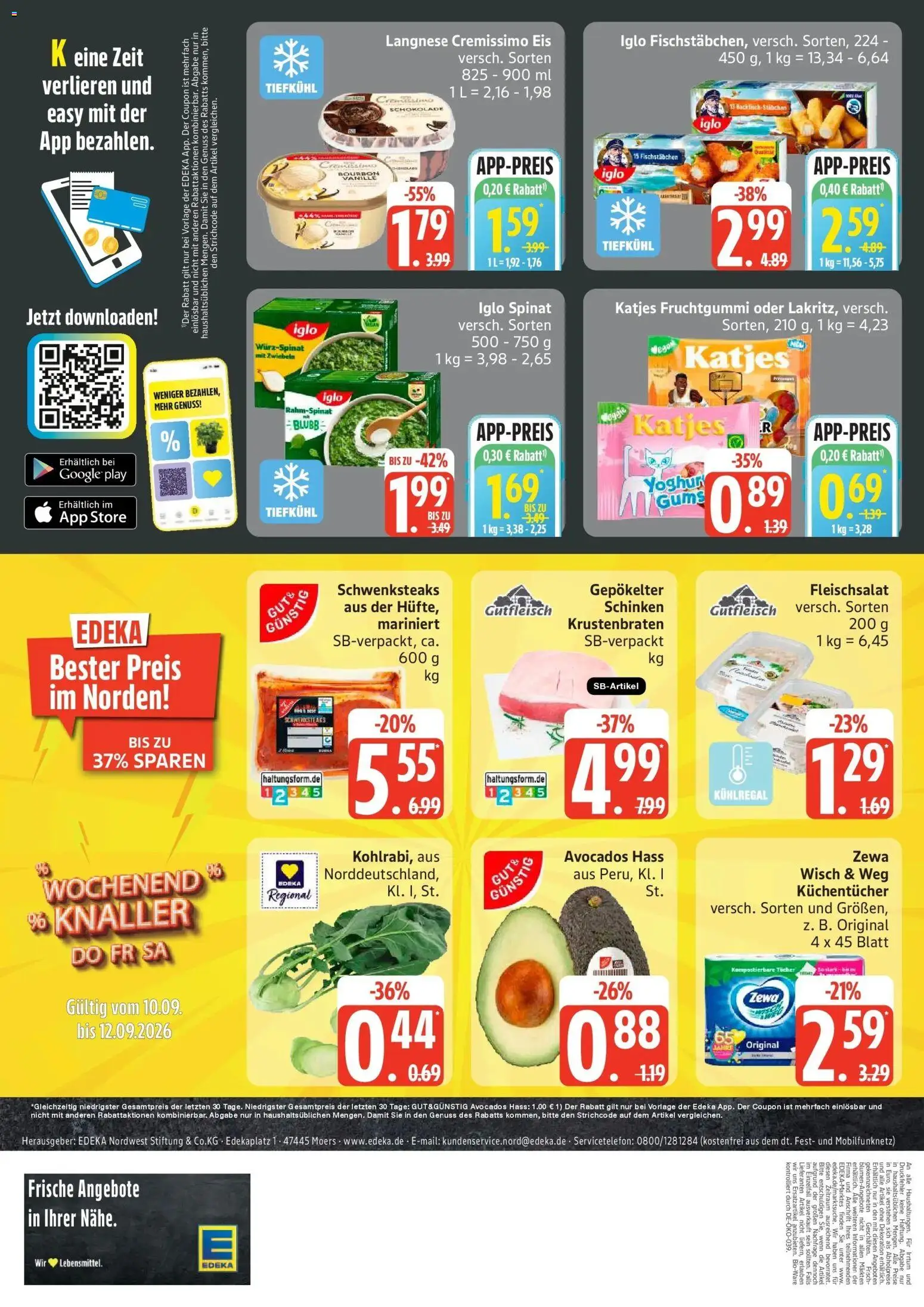 Edeka Prospekt Hamburg (ab 07.09.2026) » Angebote Online | Seite: 4 | Produkte: Langnese cremissimo, Iglo, Fischstabchen, Schinken