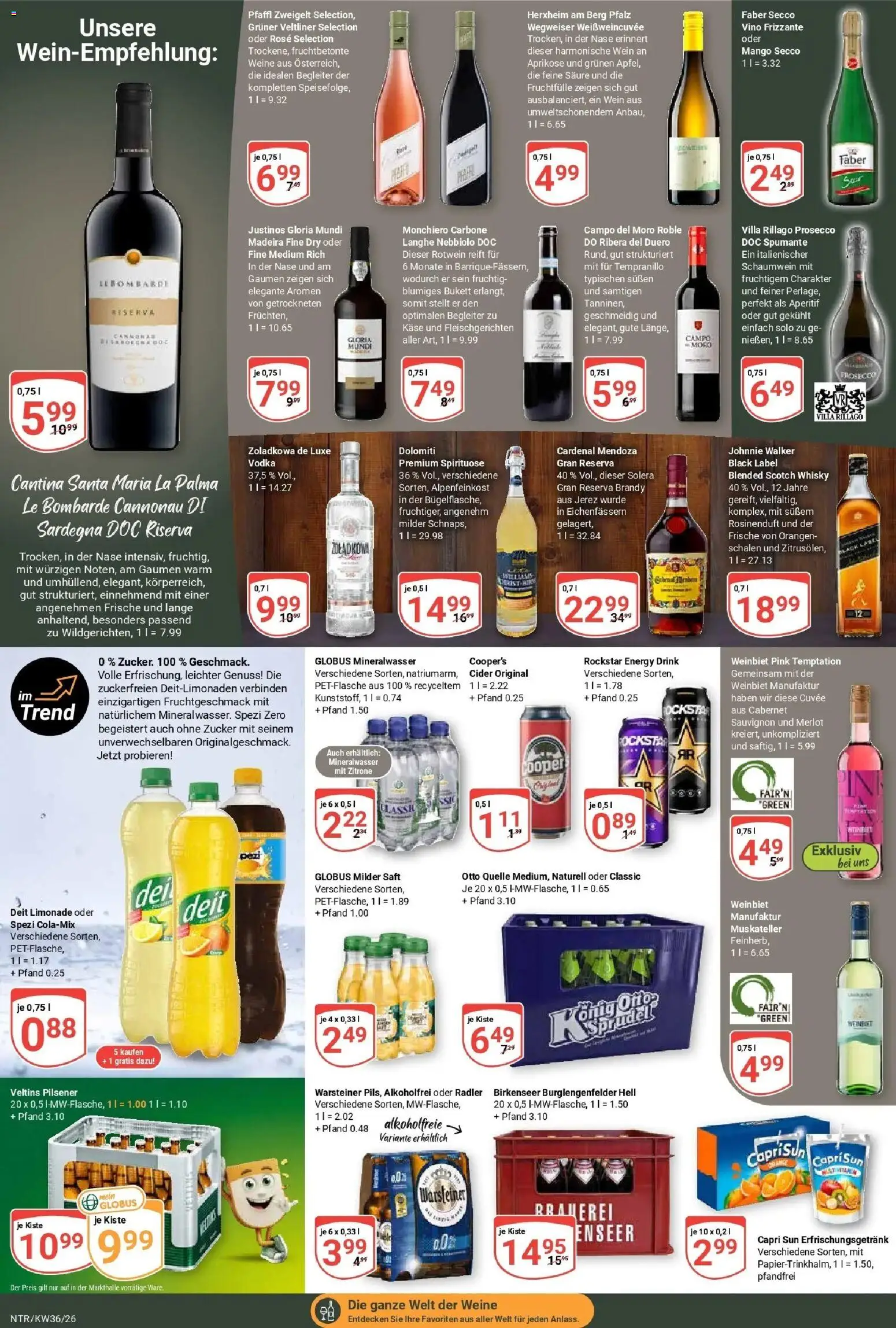 Globus Prospekt Neutraubling (ab 31.08.2026) » Angebote online | Seite: 15 | Produkte: Limonade, Mineralwasser, Radler, Wein
