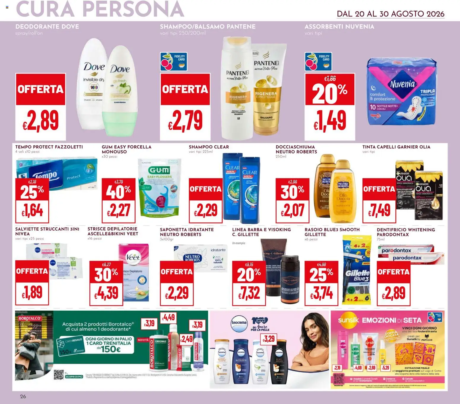 Volantino Pan del 20/08/2026 | Pagina: 26 | Prodotti: Strisce, Salviette struccanti, Fazzoletti, Doccia