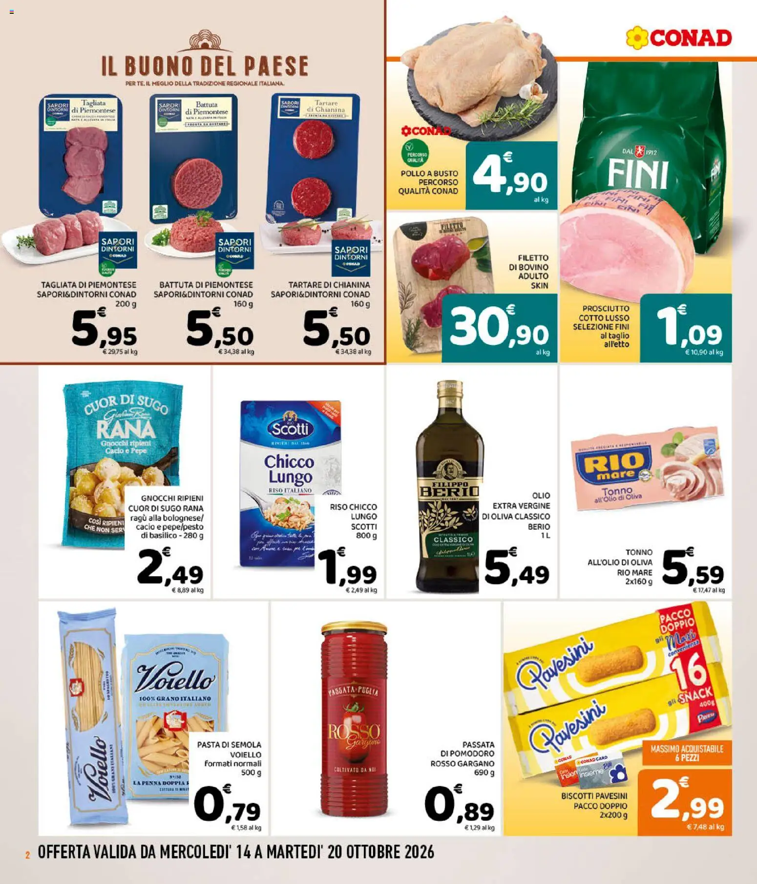 Volantino Conad del 14/10/2026 | Pagina: 2 | Prodotti: Pollo, Riso, Olio, Olio extra vergine