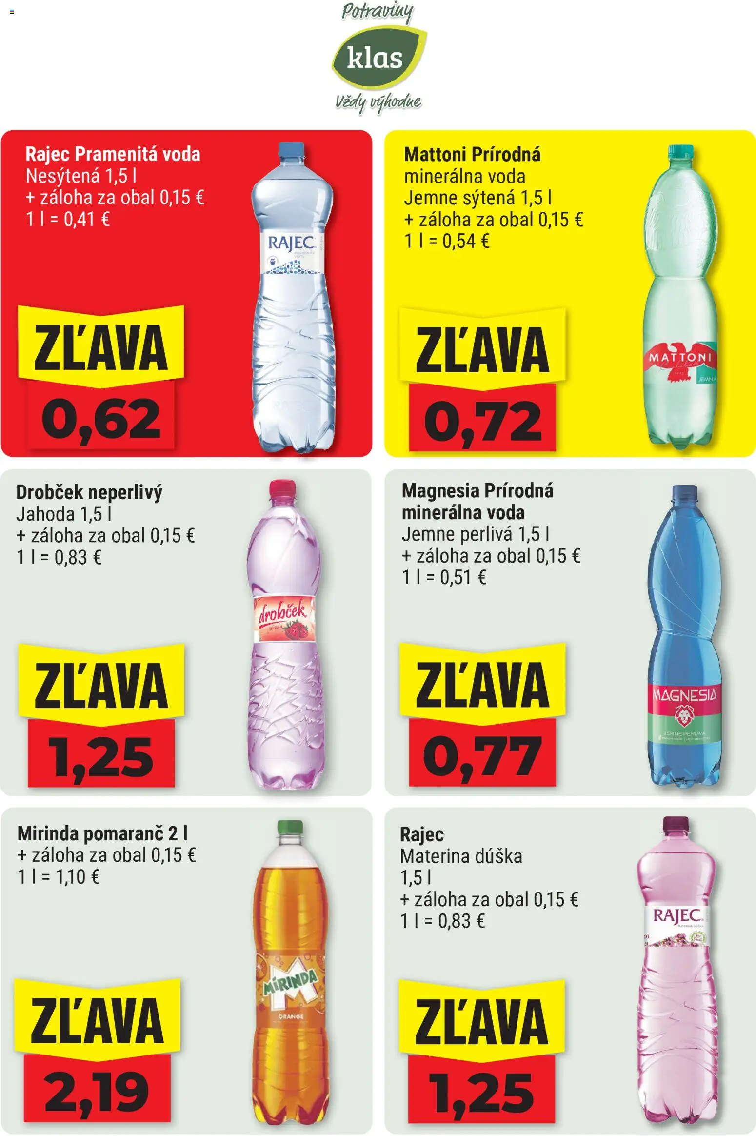 Nové Klas akcie – leták je platný od 10.08.2026 | Strana: 8 | Produkty: Rajec, Mattoni, Mirinda, Minerálna voda