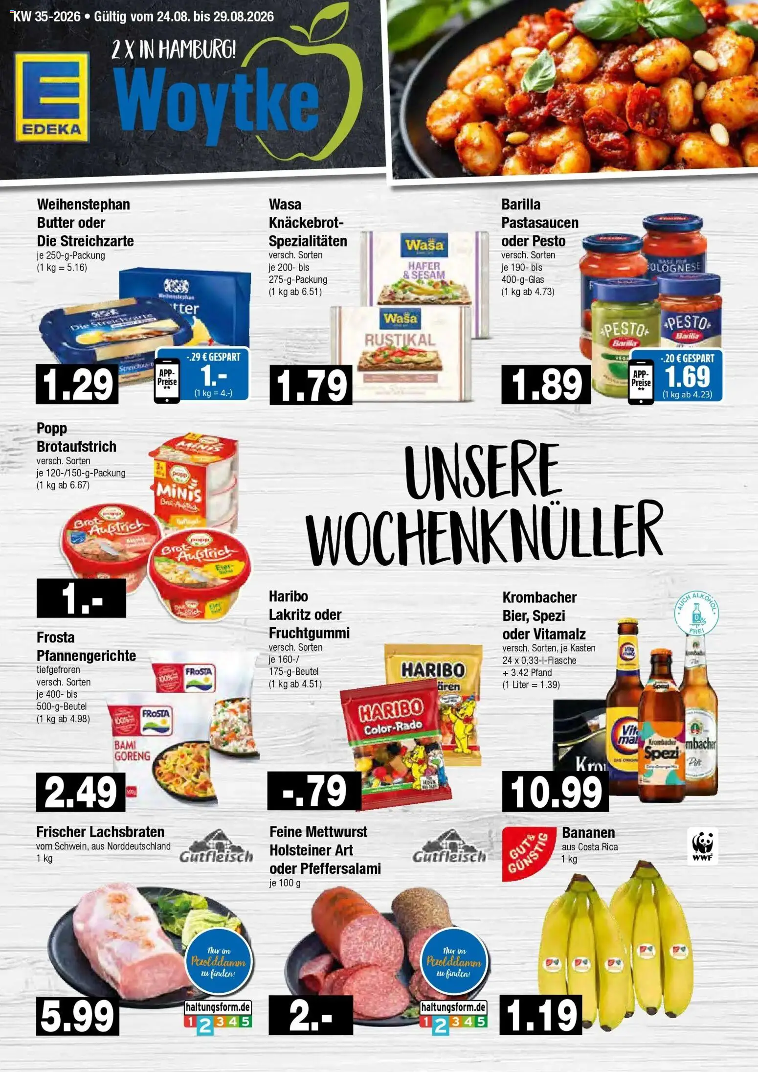 Edeka Prospekt Hamburg (ab 24.08.2026) » Angebote Online | Seite: 1 | Produkte: Barilla, Bananen, Frosta, Krombacher