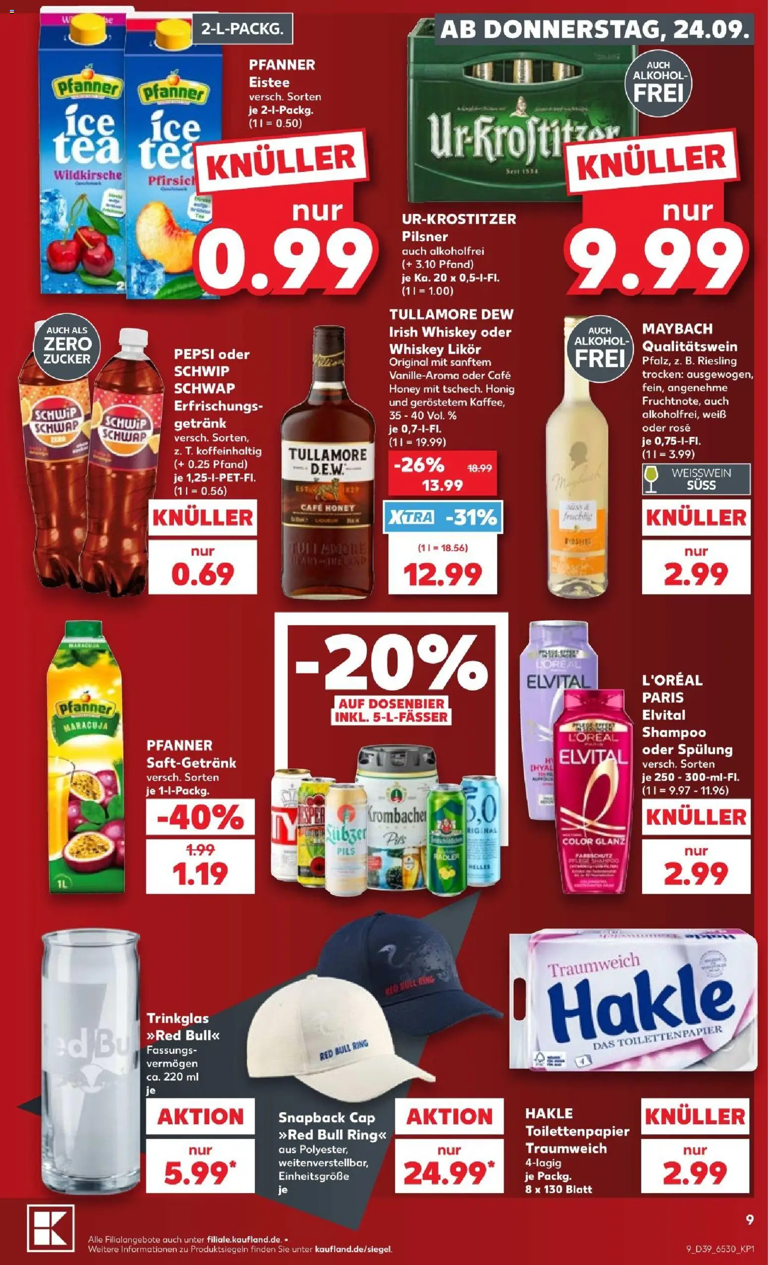 Kaufland Prospekt Potsdam – gültig ab 24.09.2026 | Seite: 9 | Produkte: Red bull, Weißwein, Alkohol, Whiskey