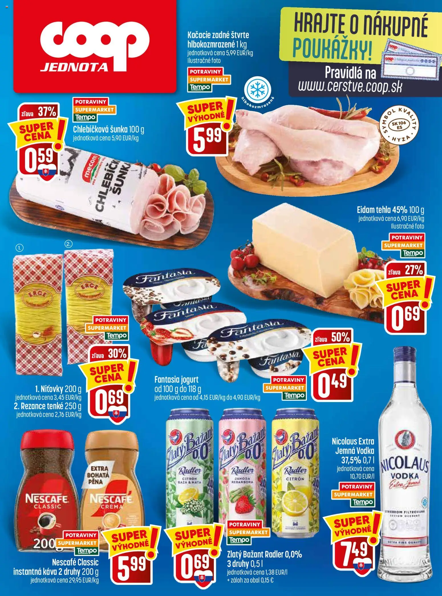 Nové COOP Jednota akcie – leták je platný od 06.08.2026 | Strana: 28 | Produkty: Rebarbora, Šunka, Radler, Vodka