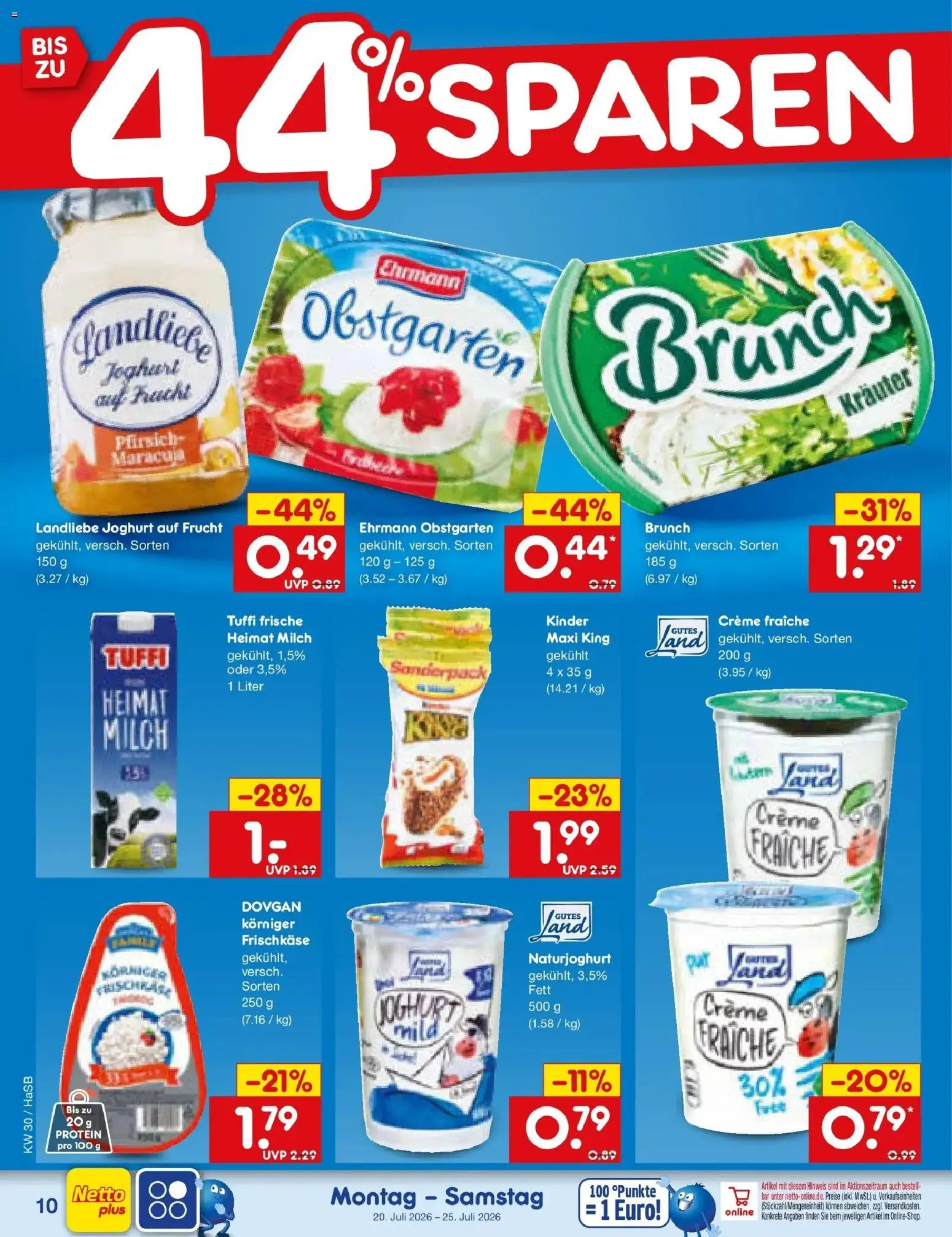 Netto Marken-Discount Prospekt Wuppertal – gültig ab 20.07.2026 | Seite: 16 | Produkte: Milch, Creme, Pfirsich, Frischkase