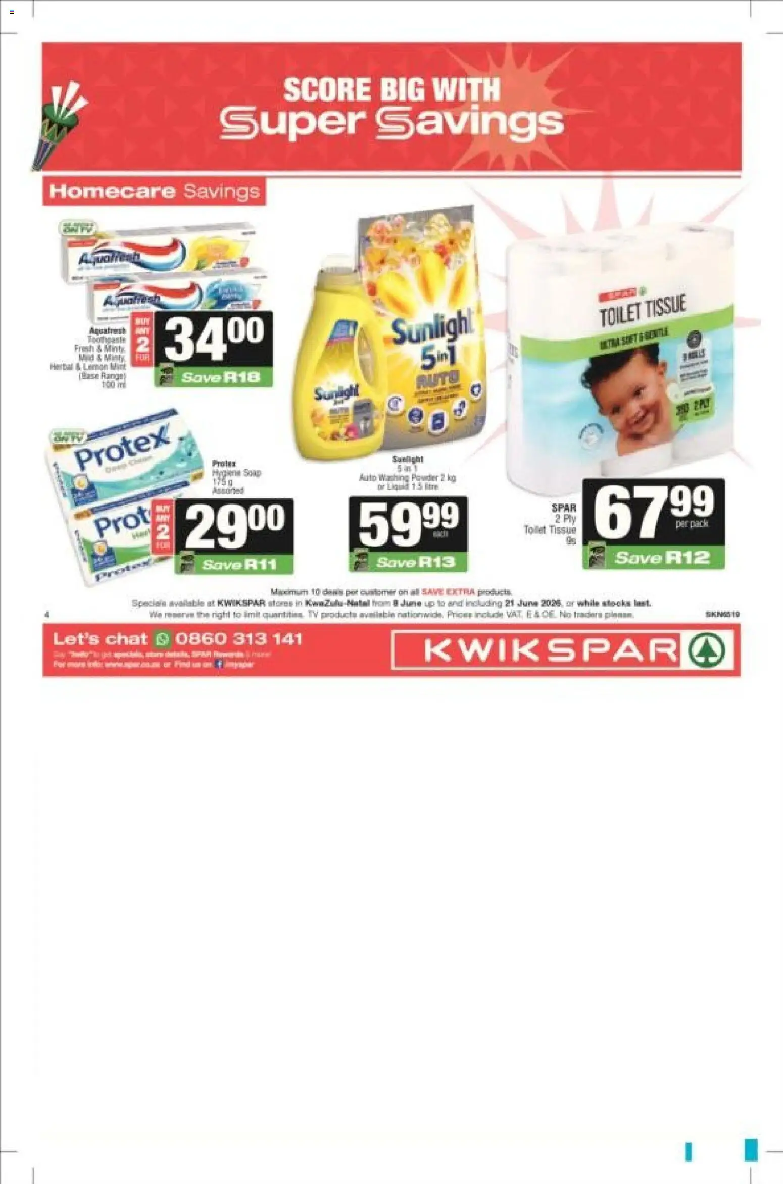 New KWIKSPAR catalogue – valid from 08.06.2026 | Page: 4 | Products: Toilet, Soap, Washing powder, Lemon
