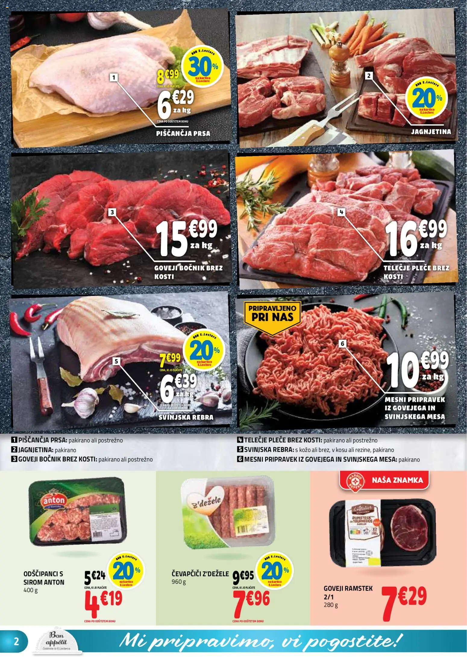 Novi E.leclerc katalog ponudbe – veljaven od 29.07.2026 | Stran: 2 | Izdelki: Piščančja prsa, Čevapčiči