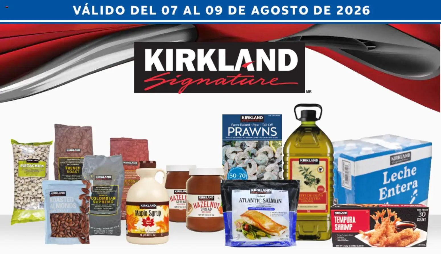 Costco Kirkland │ válido desde el 07/08/2026 | Página: 1 | Productos: Leche, Salmón