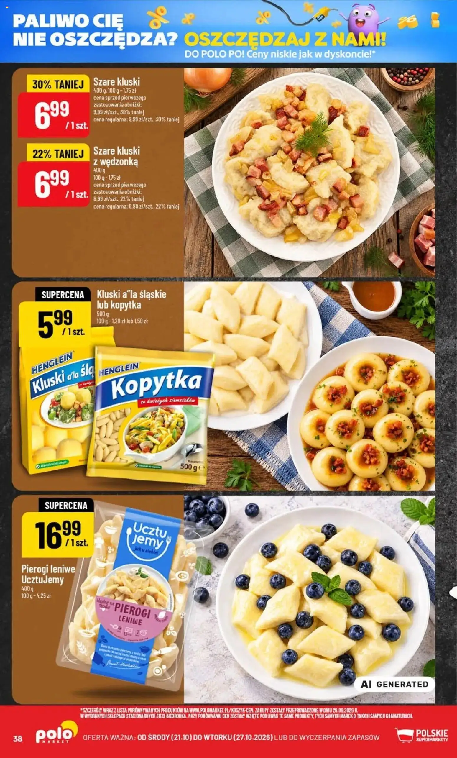 Nowa POLOmarket gazetka od jutra 21.10.2026 | Strona: 38 | Produkty: Pierogi, Kopytka, Kluski