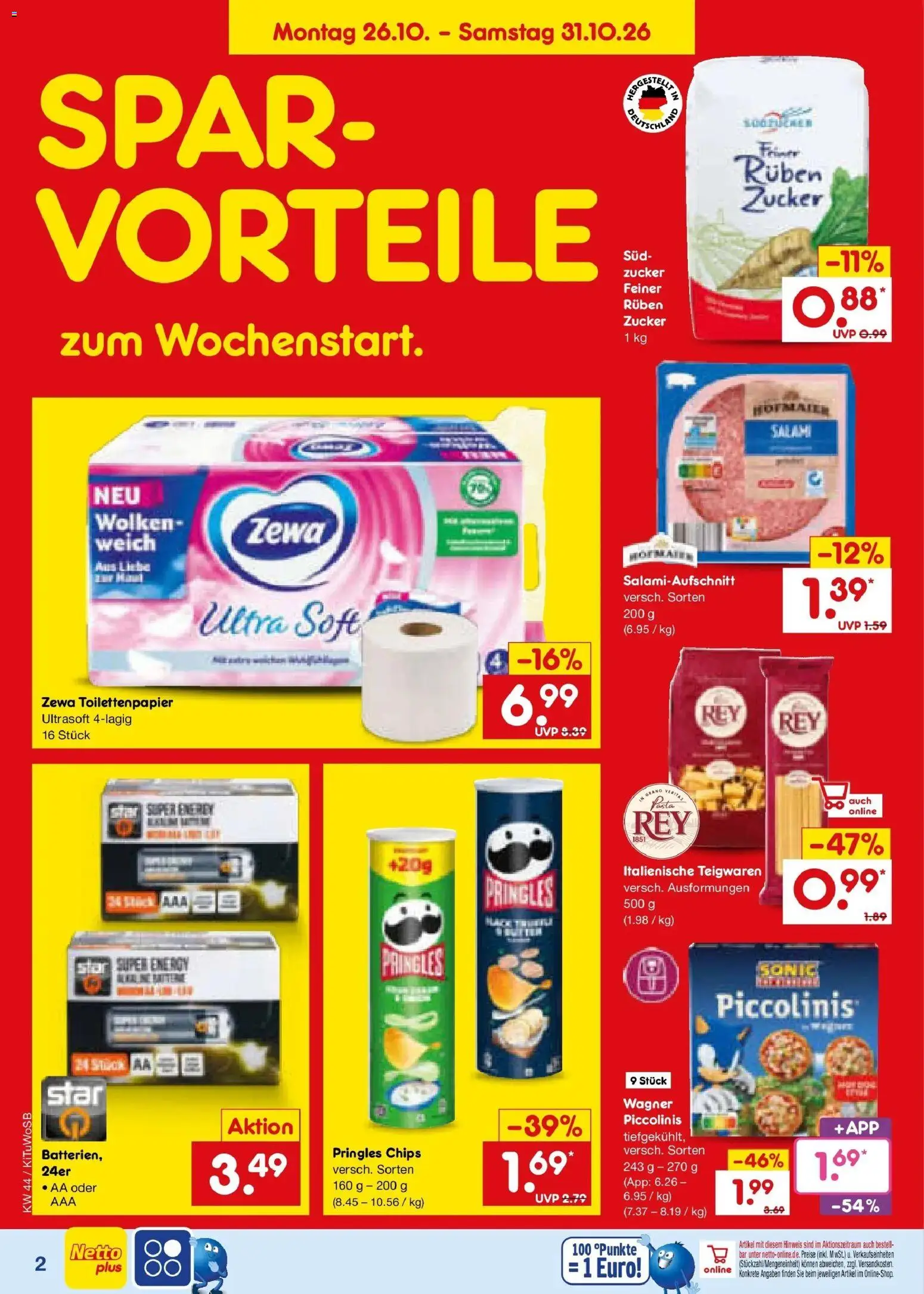 Netto Marken-Discount Prospekt Sindelfingen – gültig ab 26.10.2026 | Seite: 2 | Produkte: Pasta, Salami, Pringles, Toilettenpapier