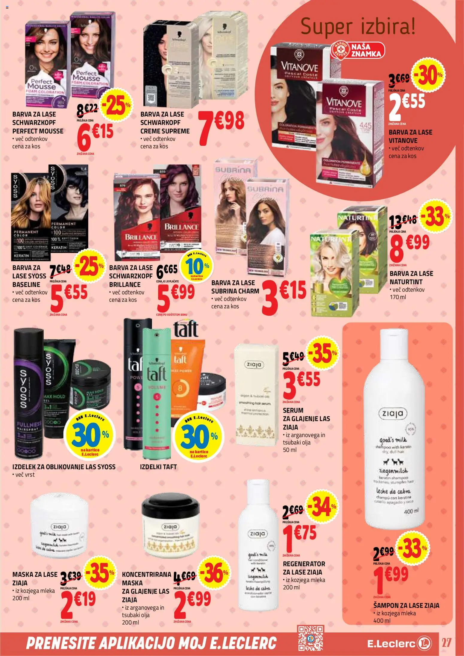 Novi E.leclerc katalog ponudbe – veljaven od 16.09.2026 | Stran: 27 | Izdelki: Sampon, Maska za lase, Barva za lase, Barva