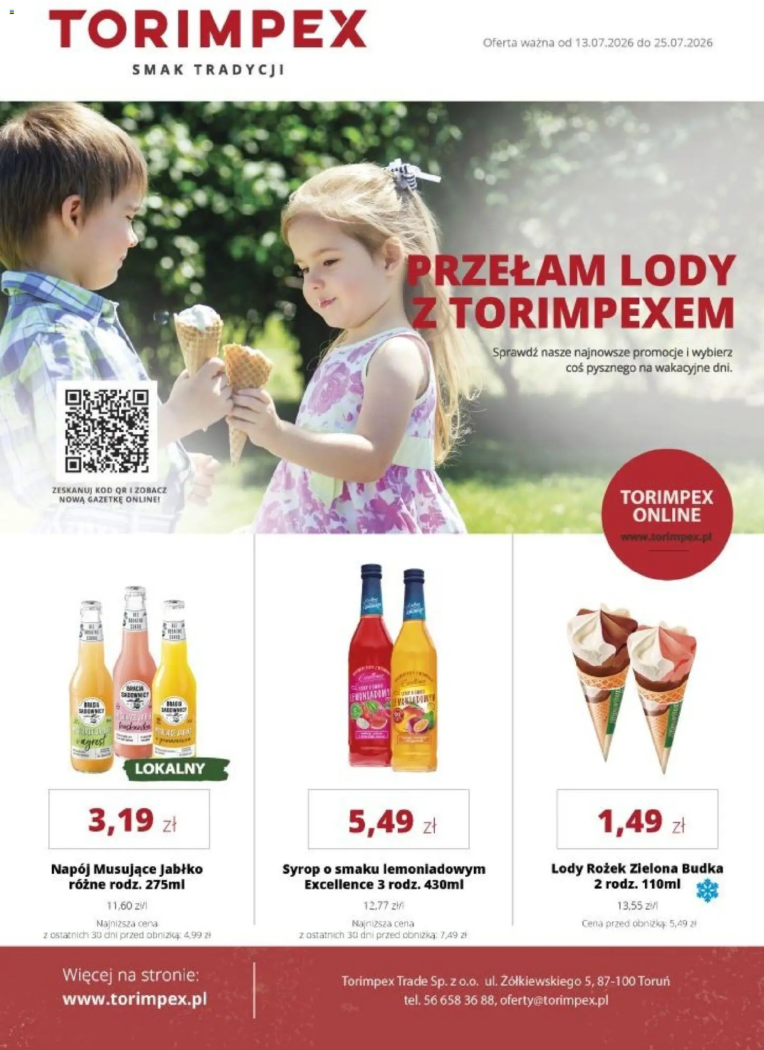 Torimpex gazetka od 13.07.2026 | Strona: 1 | Produkty: Syrop, Lody