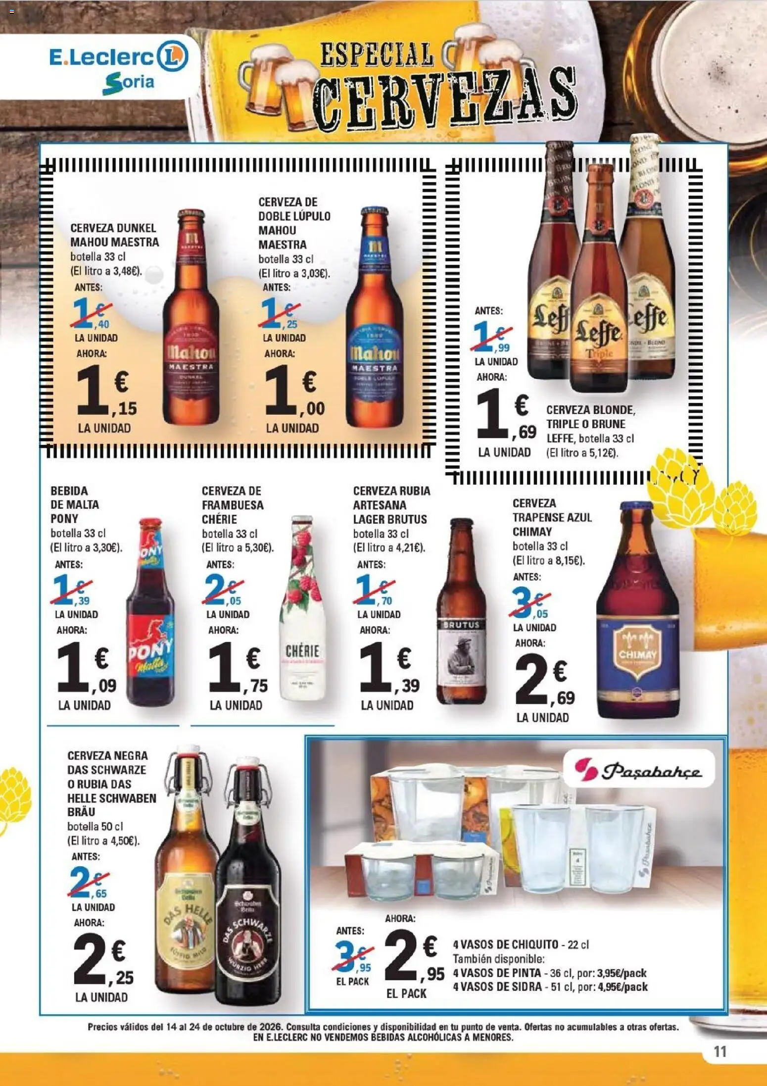 E.Leclerc - Soria │ válido desde el 14/10/2026 | Página: 11 | Productos: Cerveza, Vasos, Sidra, Bebidas