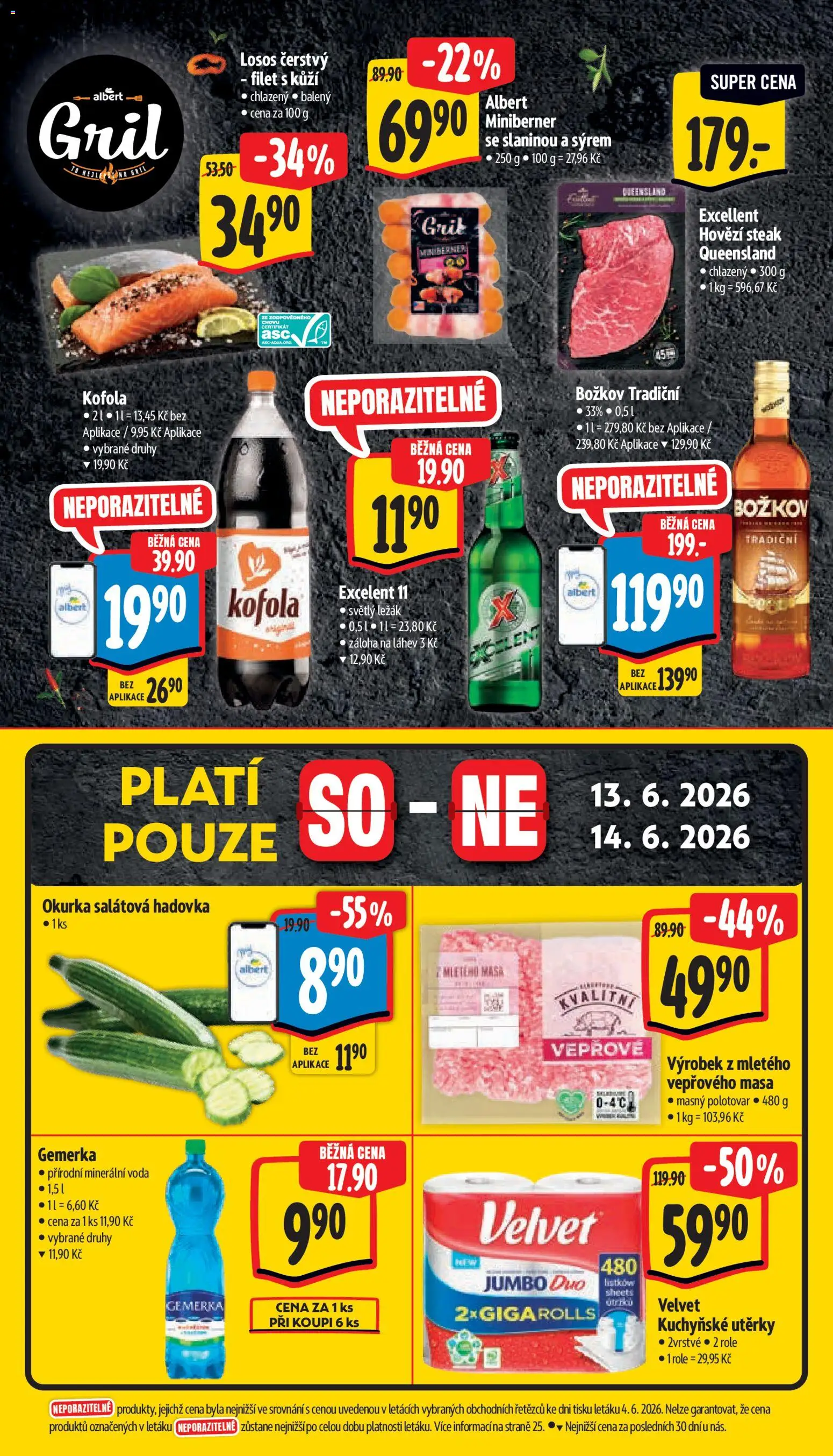 Albert leták - Supermarket od 10.06.2026 | Strana: 6 | Produkty: Voda, Utěrky, Velvet, Minerální voda