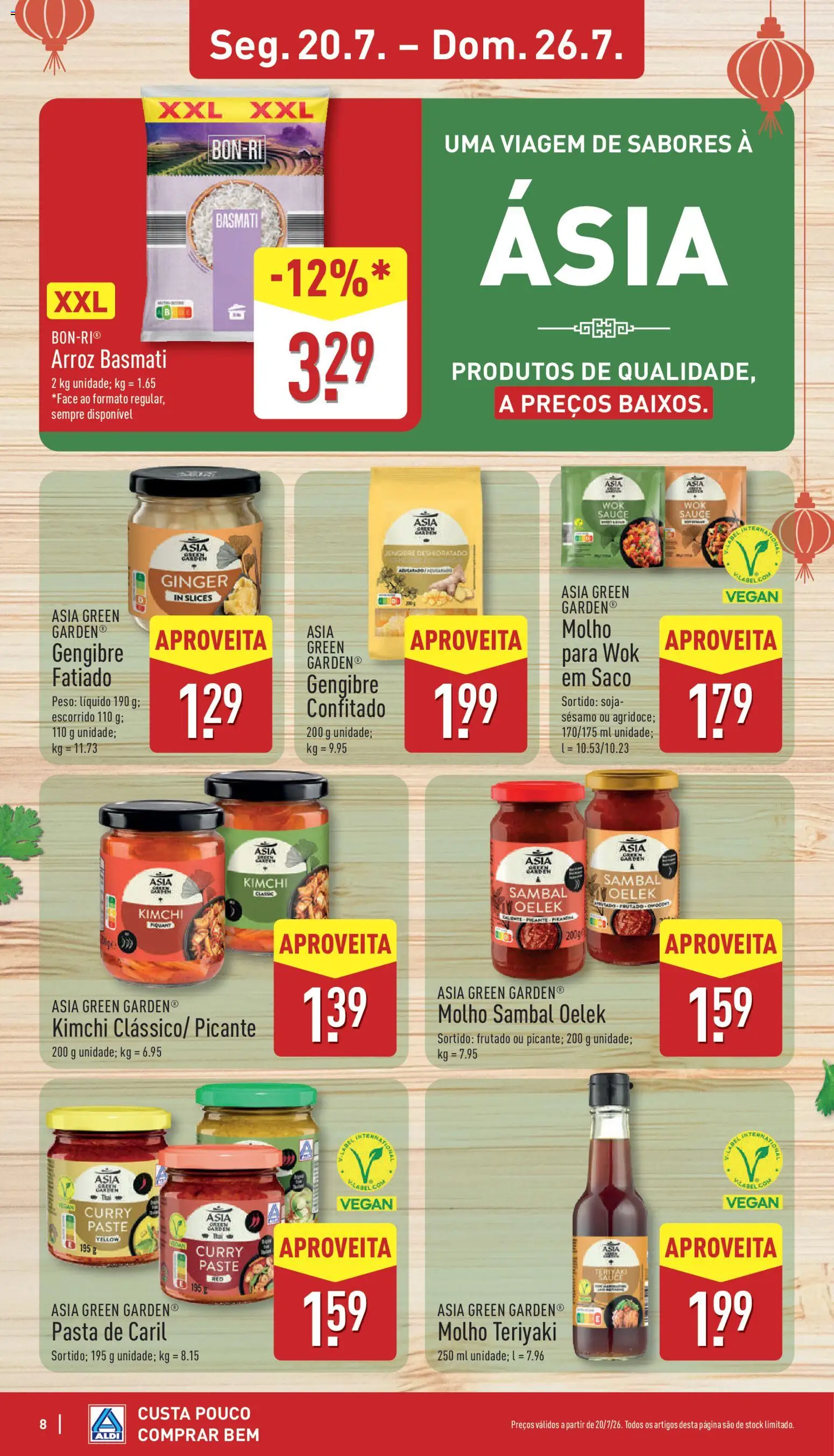 Aldi folheto │ válido de 20/07/2026 | Página: 8 | Produtos: Soja, Saco, Arroz basmati, Kimchi