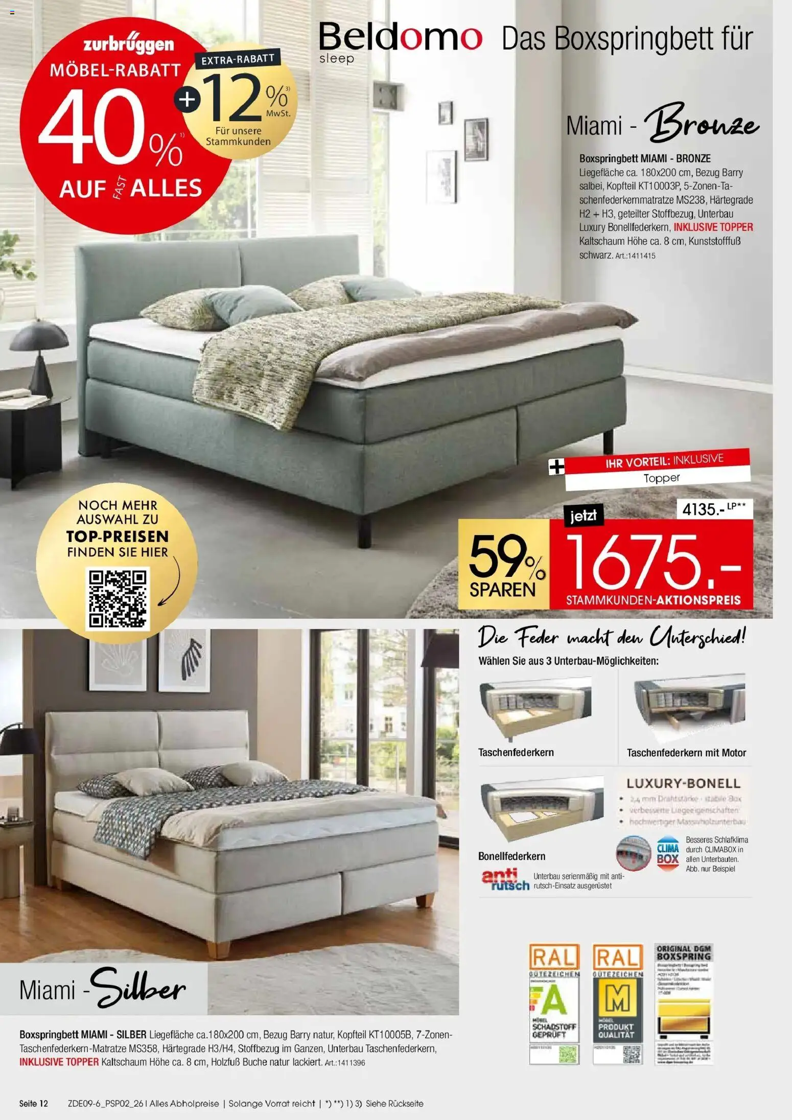 Zurbrüggen - Zurbrüggen: Polstermöbel Spezial (ab 19.09.2026) zum Blättern | Seite: 12 | Produkte: Boxspringbett, Topper, Box
