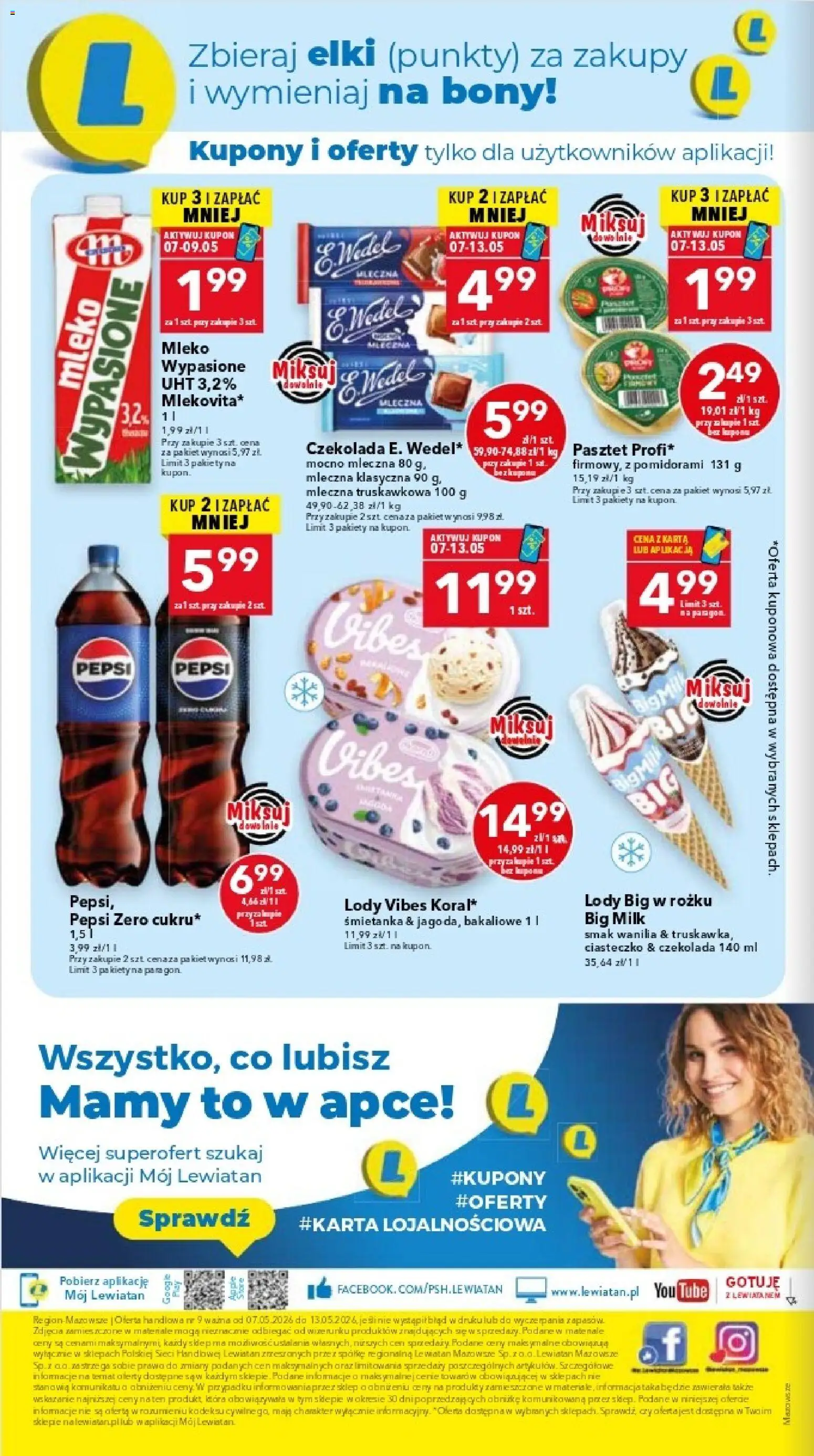 Lewiatan gazetka - Warszawa od 07.05.2026 | Strona: 8 | Produkty: Karta, Mleko wypasione, Czekolada, Lody