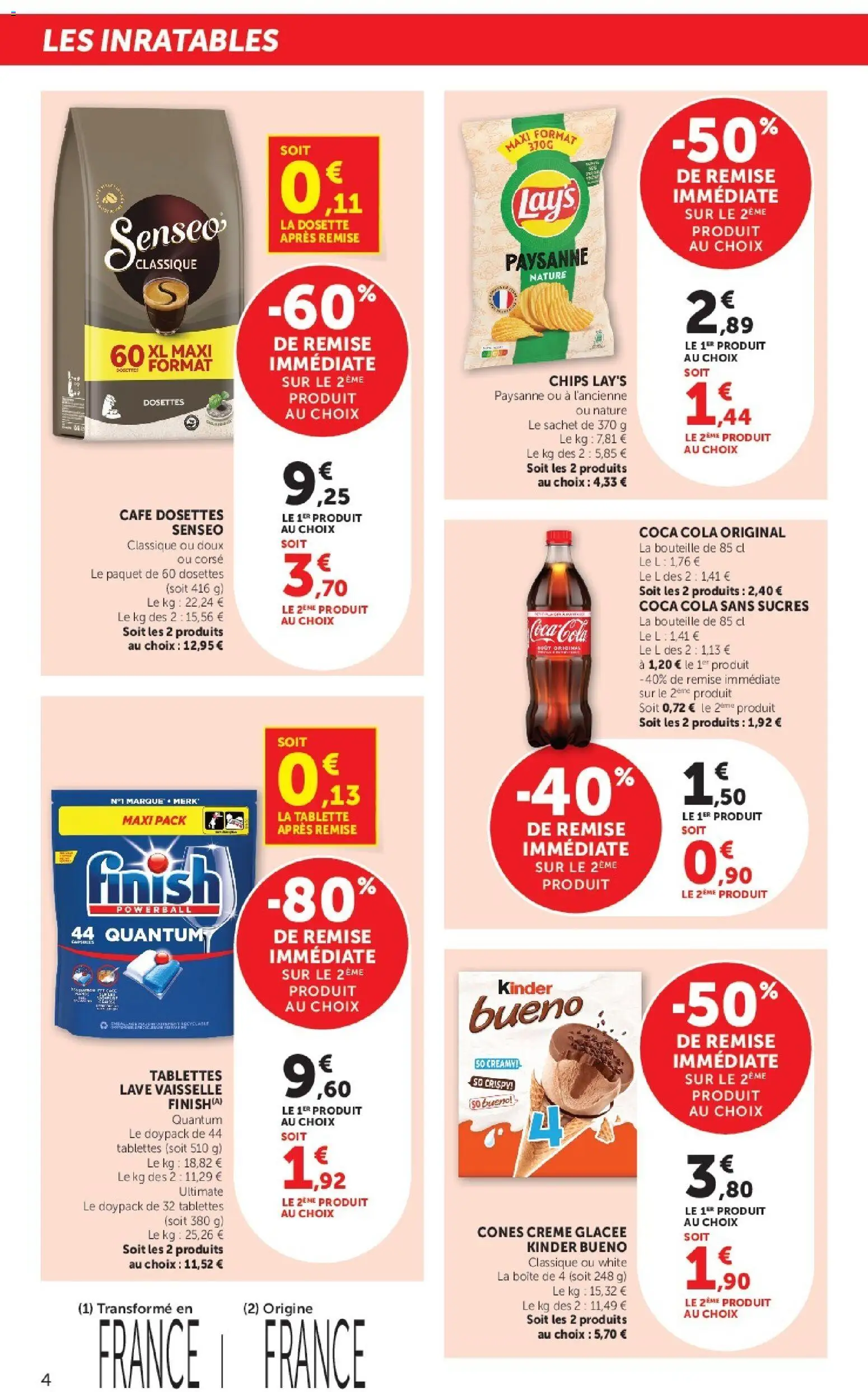 {H1} | Page: 4 | Produits: Tablette, Kinder Bueno, Coca cola, Crème