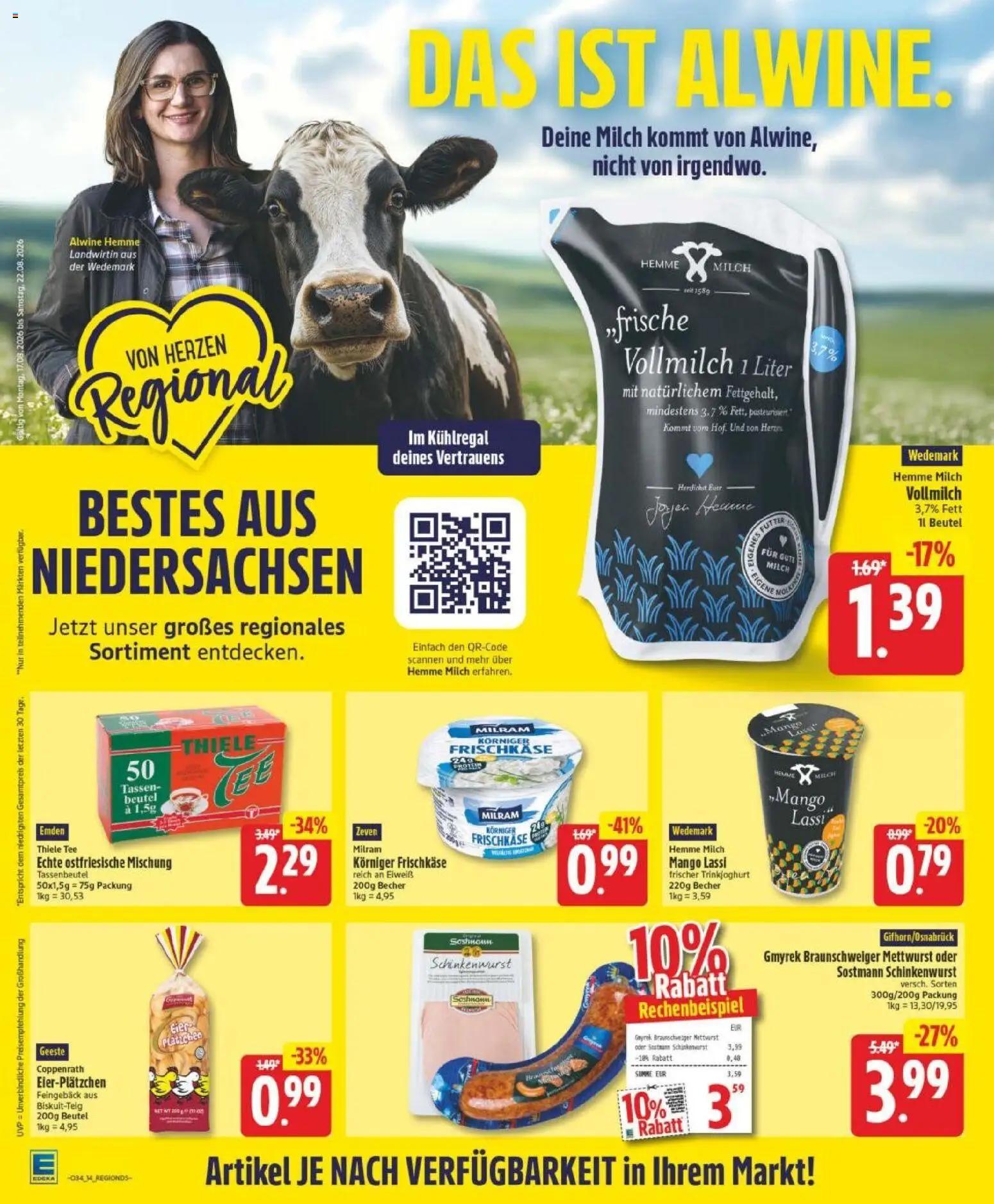 Edeka Prospekt Hannover – gültig ab 17.08.2026 | Seite: 14 | Produkte: Milch, Trinkjoghurt, Milram, Frischkase