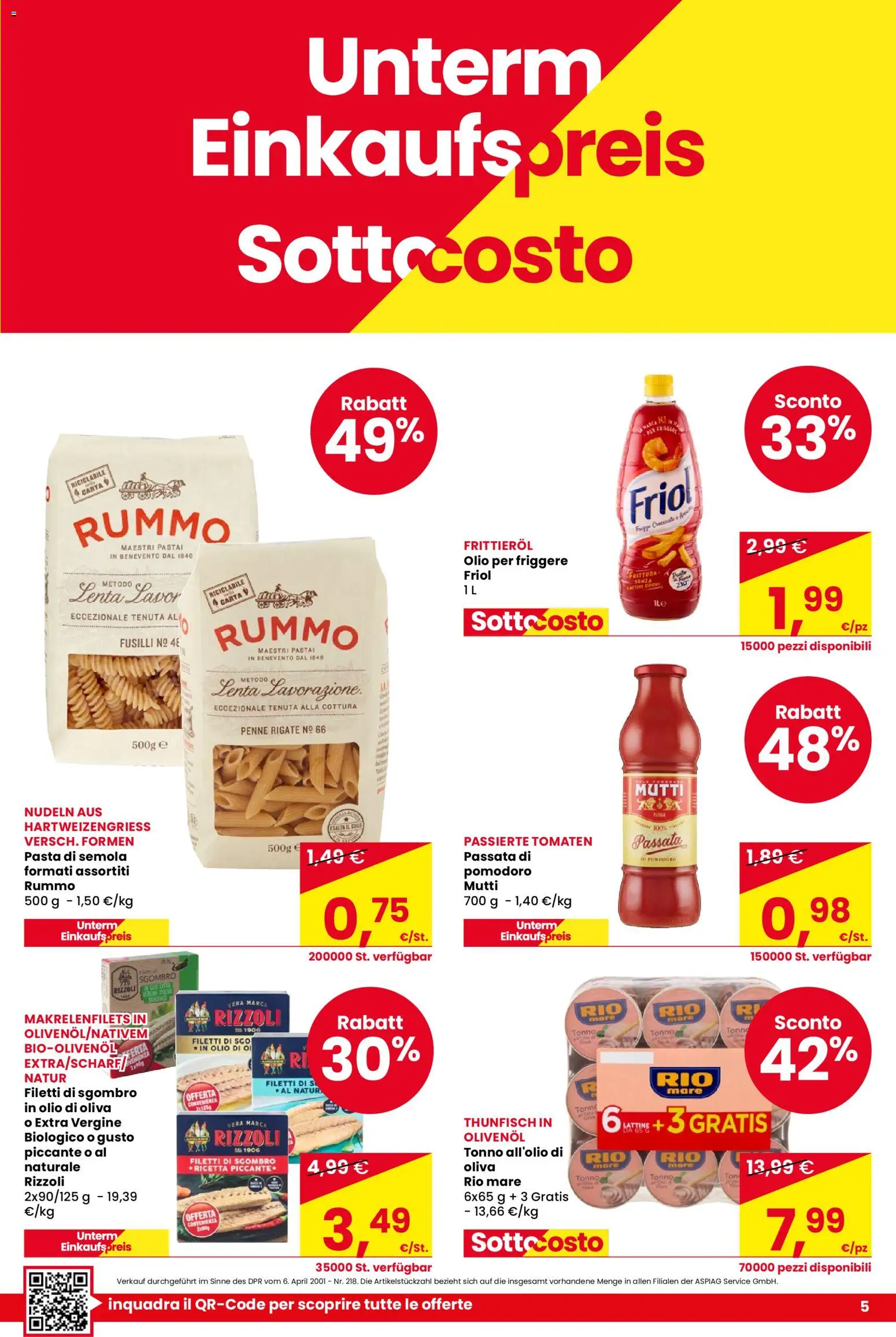 Volantino Despar del 01/10/2026 | Pagina: 5 | Prodotti: Rummo, Pomodoro, Olio per friggere, Olio di Oliva