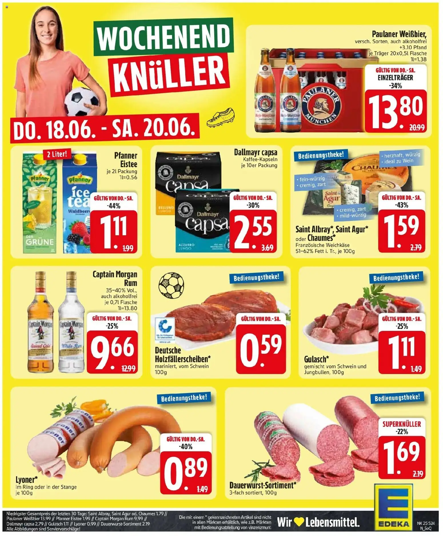 Edeka prospekt Stadtbergen – gültig ab 14.06.2026 | Seite: 26 | Produkte: Weißbier, Gulasch, Captain morgan, Dallmayr capsa