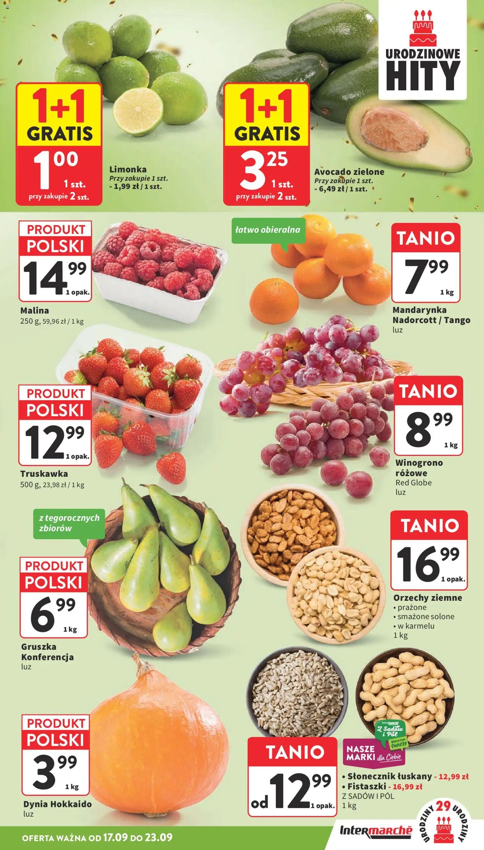 Intermarche gazetka od 17.09.2026 | Strona: 11 | Produkty: Dynia, Malina, Winogrono, Słonecznik łuskany