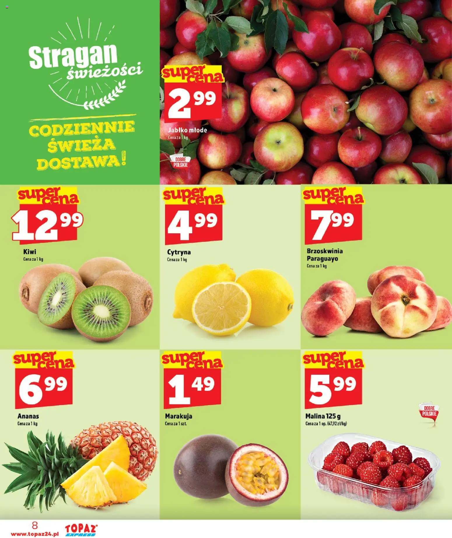 Topaz gazetka - Express od 27.08.2026 | Strona: 8 | Produkty: Cytryna, Malina, Marakuja, Kiwi