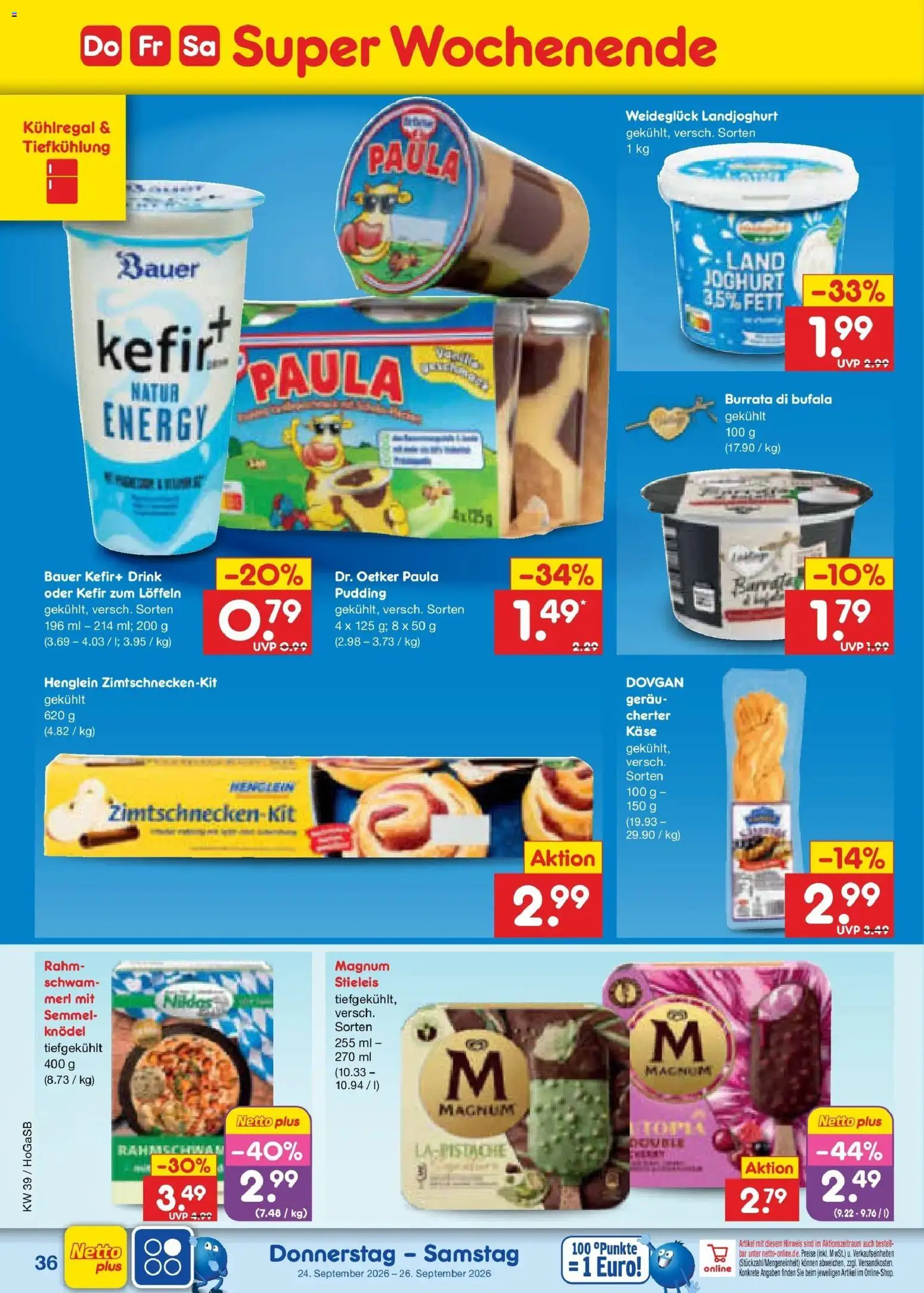 Netto Marken-Discount Prospekt Oldenburg – gültig ab 21.09.2026 | Seite: 52 | Produkte: Kefir, Energy, Pudding, Burrata
