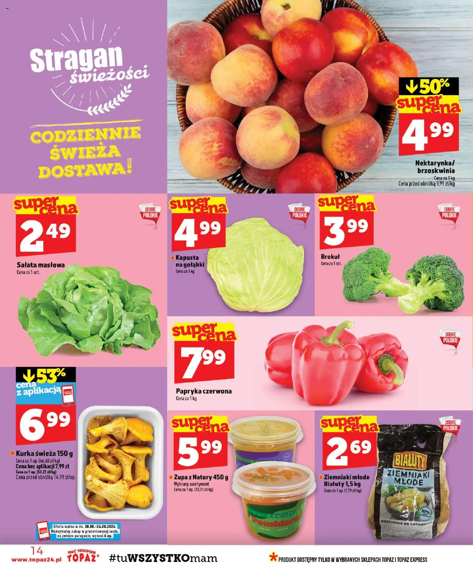 Topaz gazetka - Ceny małe na stałe od 20.08.2026 | Strona: 14 | Produkty: Gołąbki, Sałata, Papryka czerwona, Ziemniaki