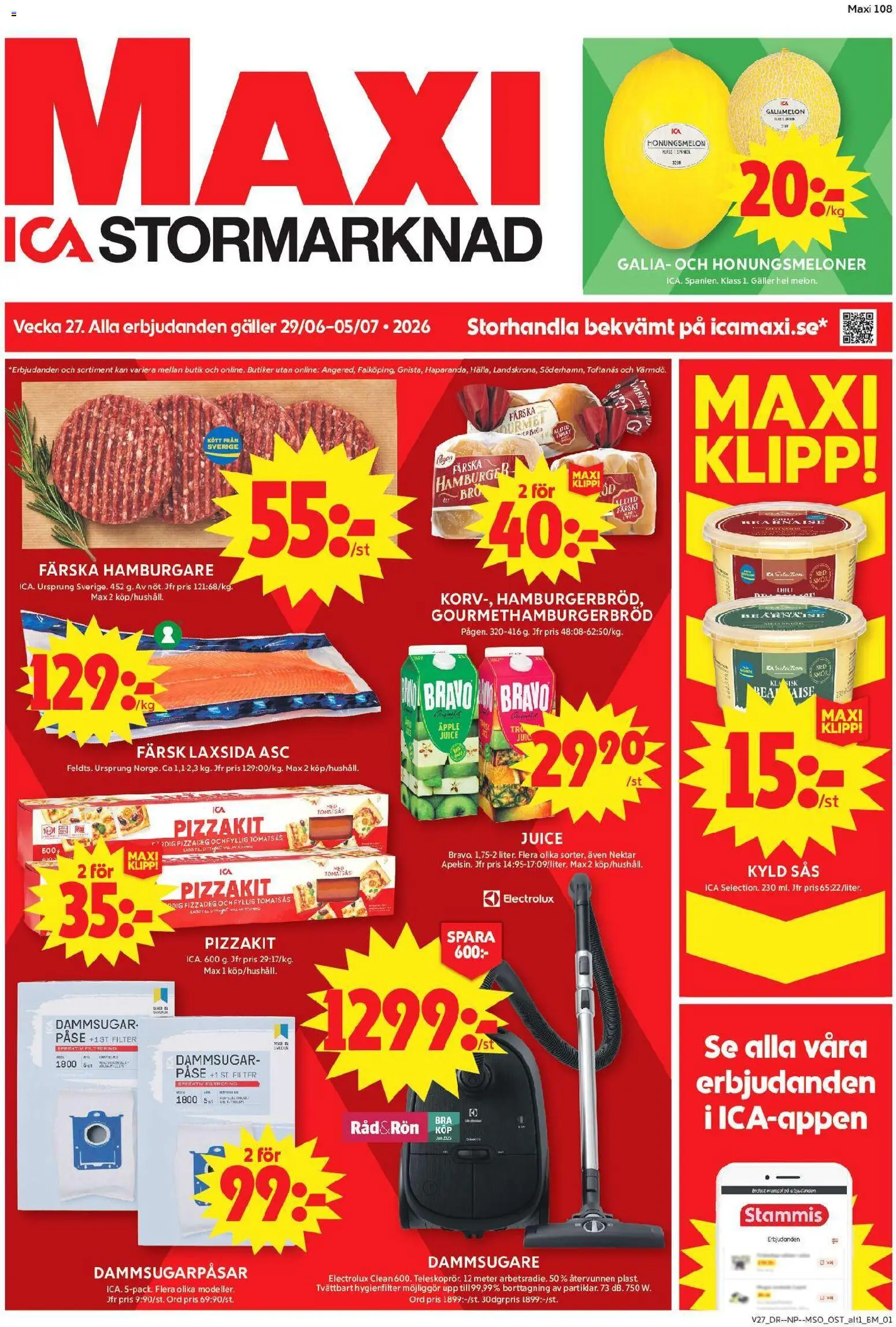 ICA Maxi reklamblad aktuell från 29/06/2026 | Sida: 1 | Produkter: Smör, Chili, Filter, Tomatsås