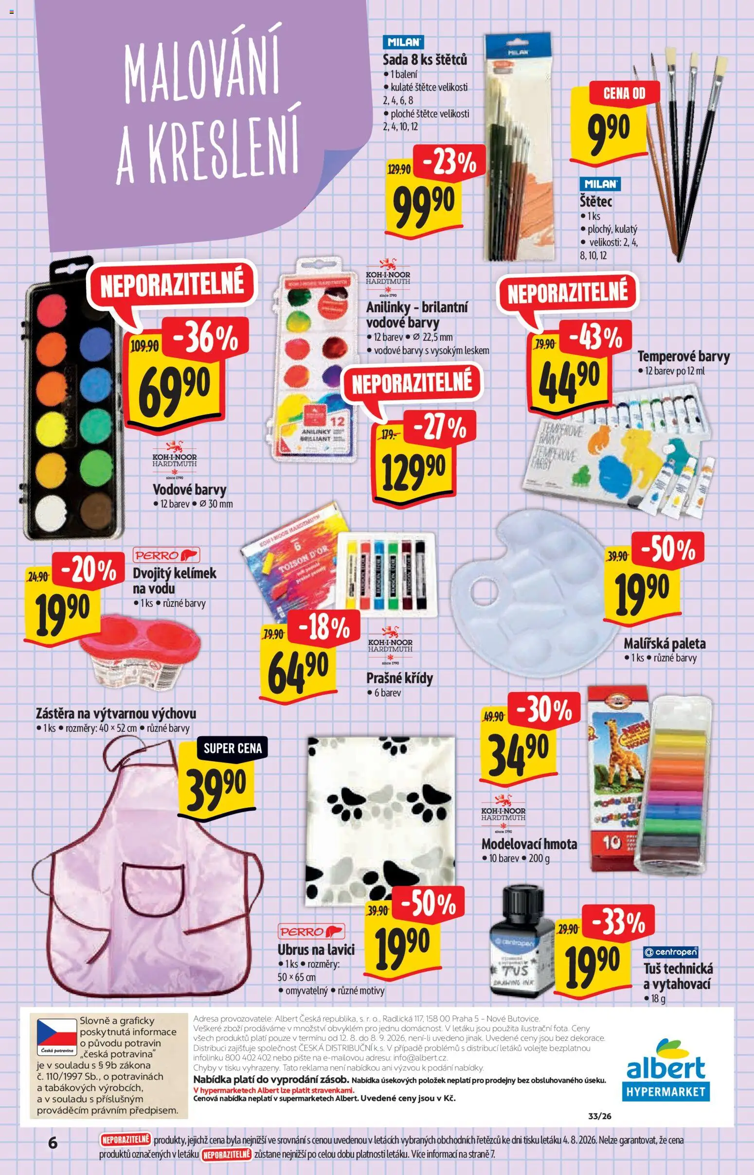 Albert katalog - Hypermarket od 12.08.2026 | Strana: 6 | Produkty: Zástěra, Ubrus, Barvy, Štětec