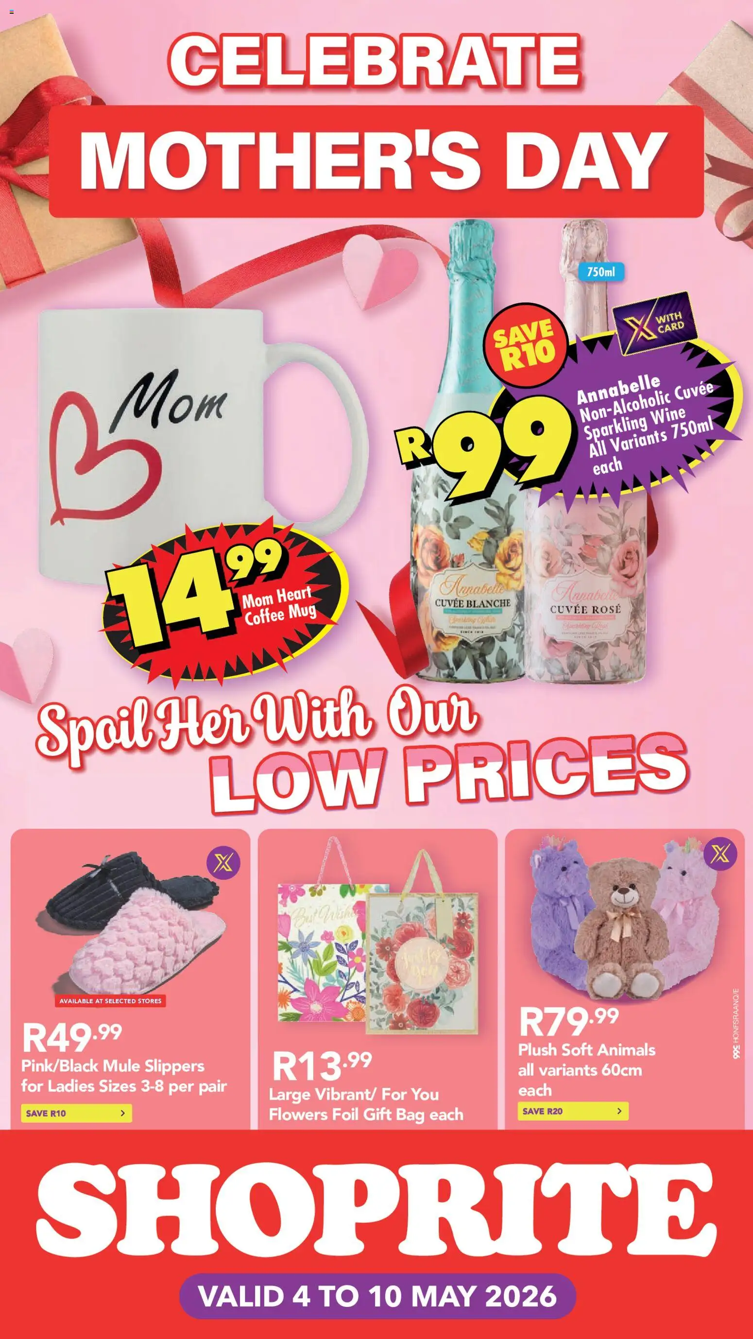 New Shoprite catalogue – valid from 04.05.2026 | Page: 1 | Products: Gift bag, Slippers, Bag, Mug