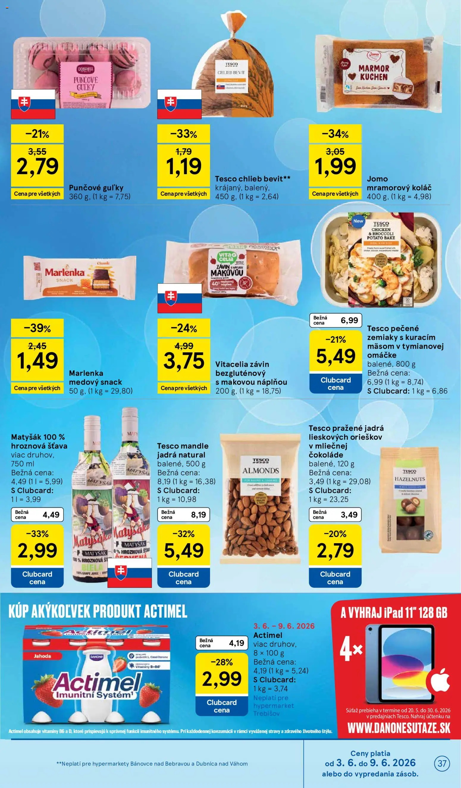 Nové Tesco akcie – leták je platný od 03.06.2026 | Strana: 37 | Produkty: Koláč, Zemiaky, Mandle, Šťava