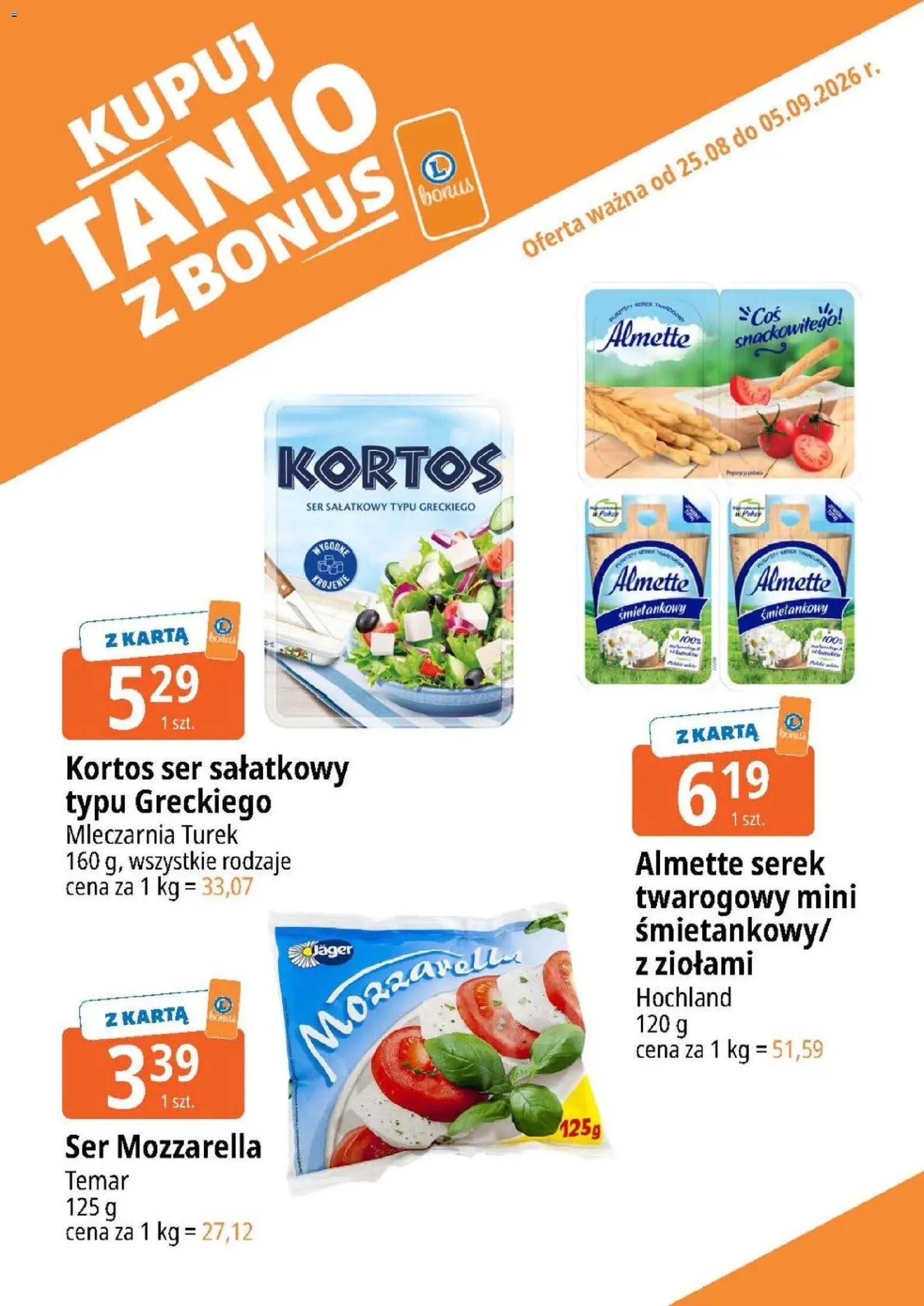 E.Leclerc gazetka - Kupuj Tanio Z Bonus od 25.08.2026 | Strona: 8 | Produkty: Karta, Serek, Ser, Mozzarella