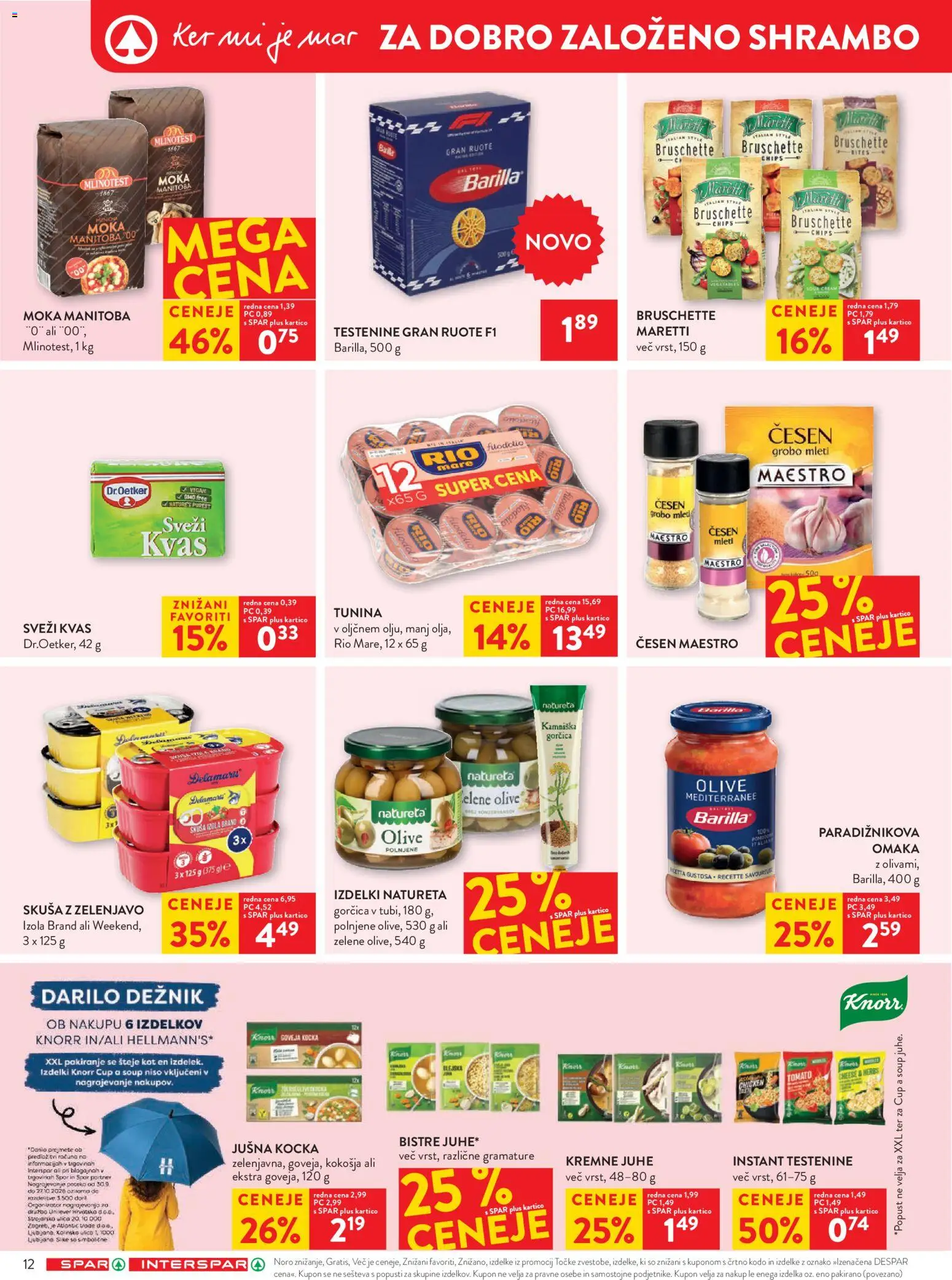 Novi Spar katalog ponudbe – veljaven od 30.09.2026 | Stran: 20 | Izdelki: Jušna kocka, Kvas, Barilla, Juhe