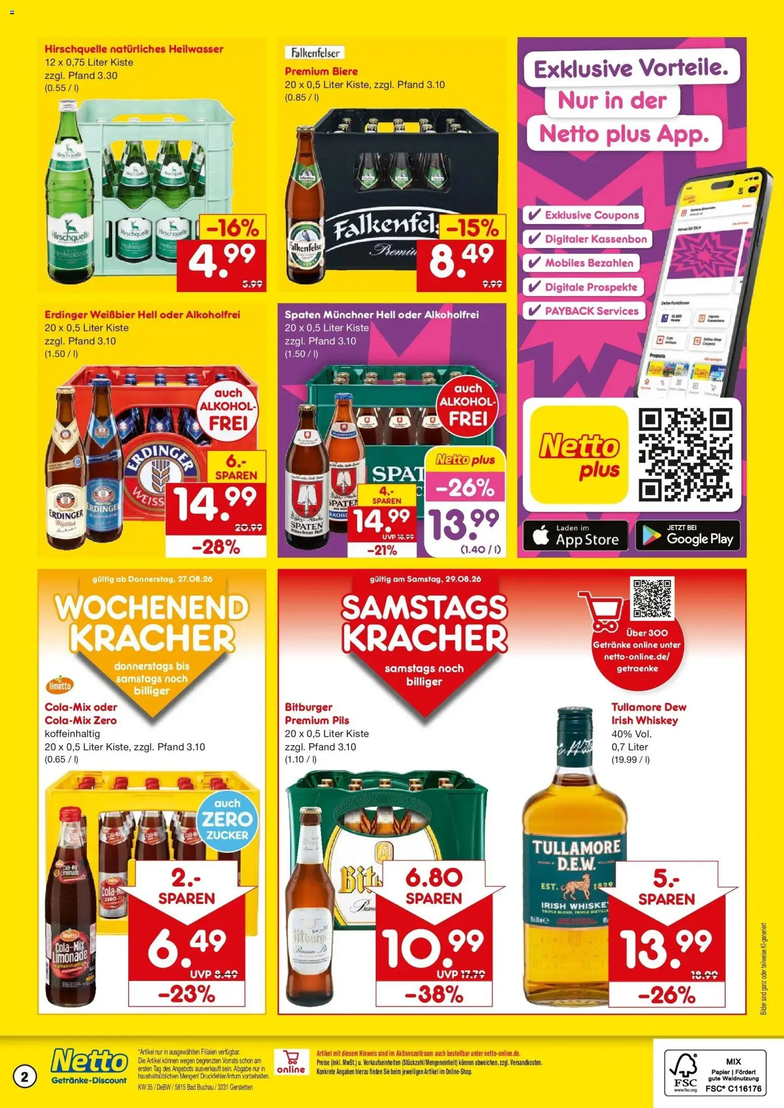 Netto Marken-Discount Prospekt Bad Buchau – gültig ab 24.08.2026 | Seite: 2 | Produkte: Erdinger, Limonade, Bilder, Zucker