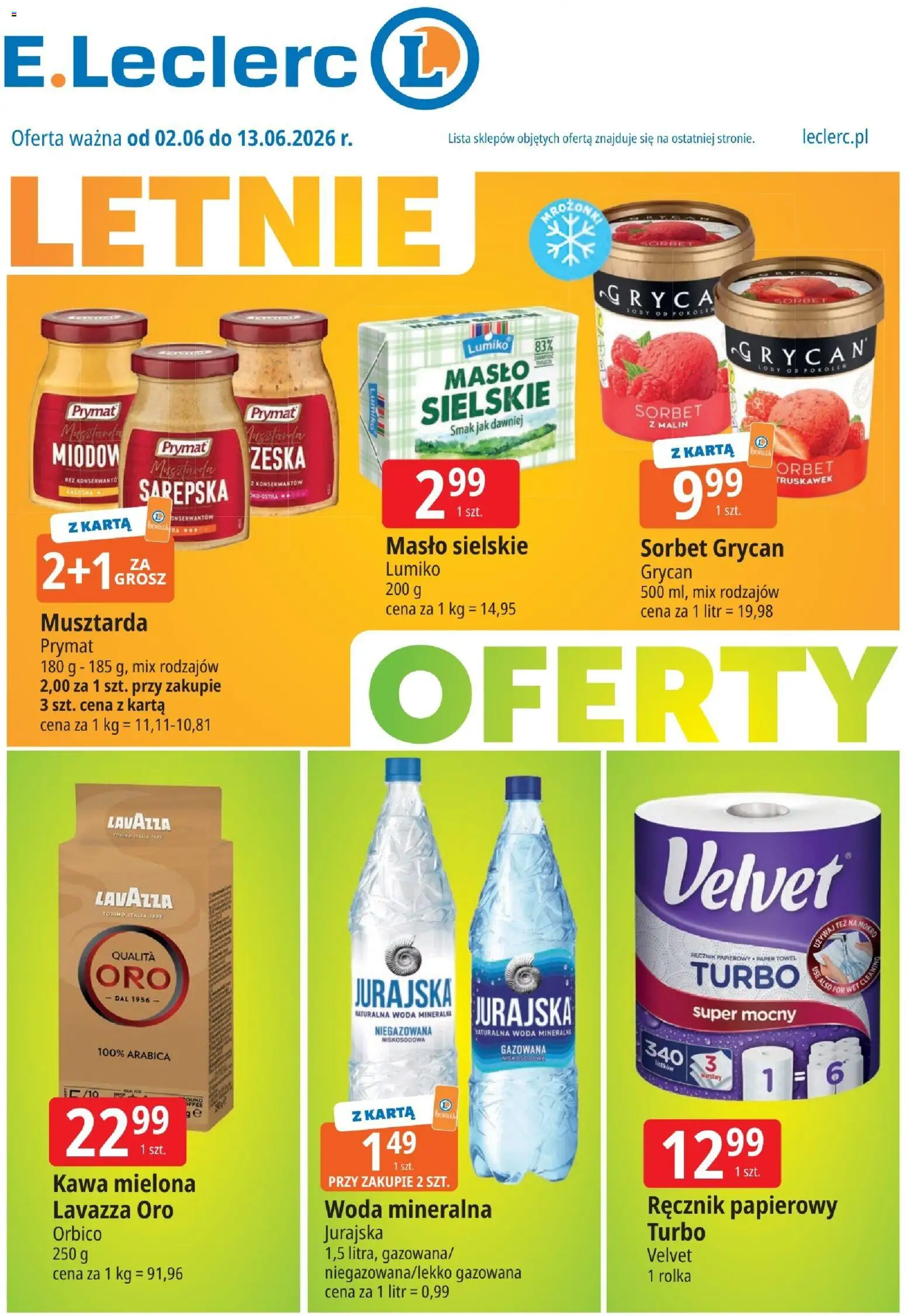 E.Leclerc gazetka - Zielona Góra od 02.06.2026 | Strona: 1 | Produkty: Karta, Lavazza, Sorbet, Masło